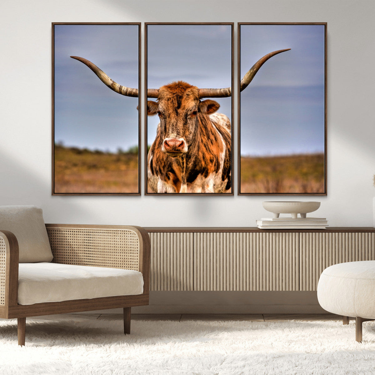 Texas Longhorn Wall Art Print, Framed Longhorn Cow Wall Art