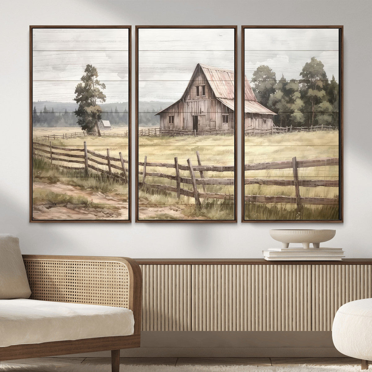 Rustic Farmhouse Barn Wall Art | 3-Panel Framed Gallery Wrap
