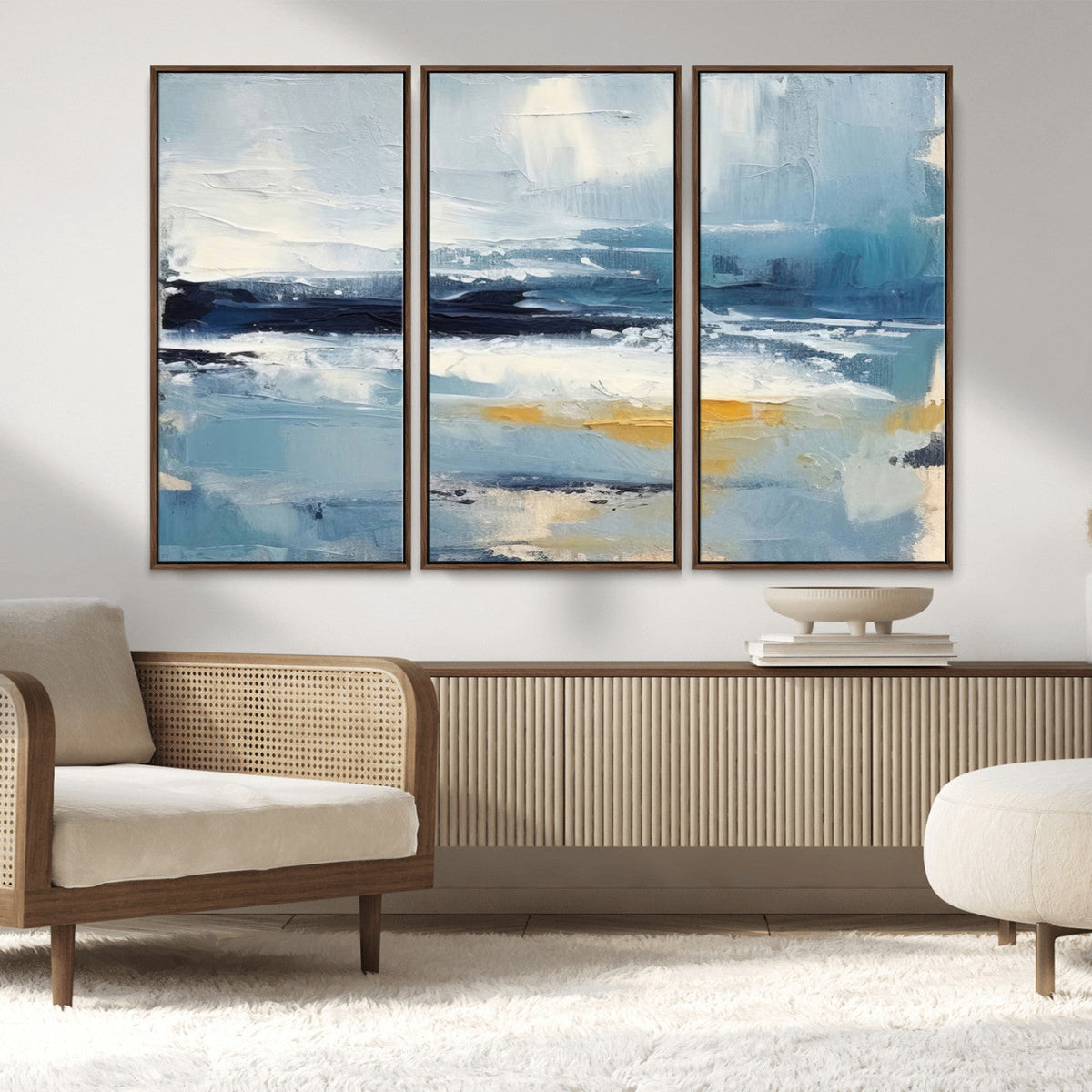 Abstract Ocean Canvas Wall Art - Coastal Blue and Gold