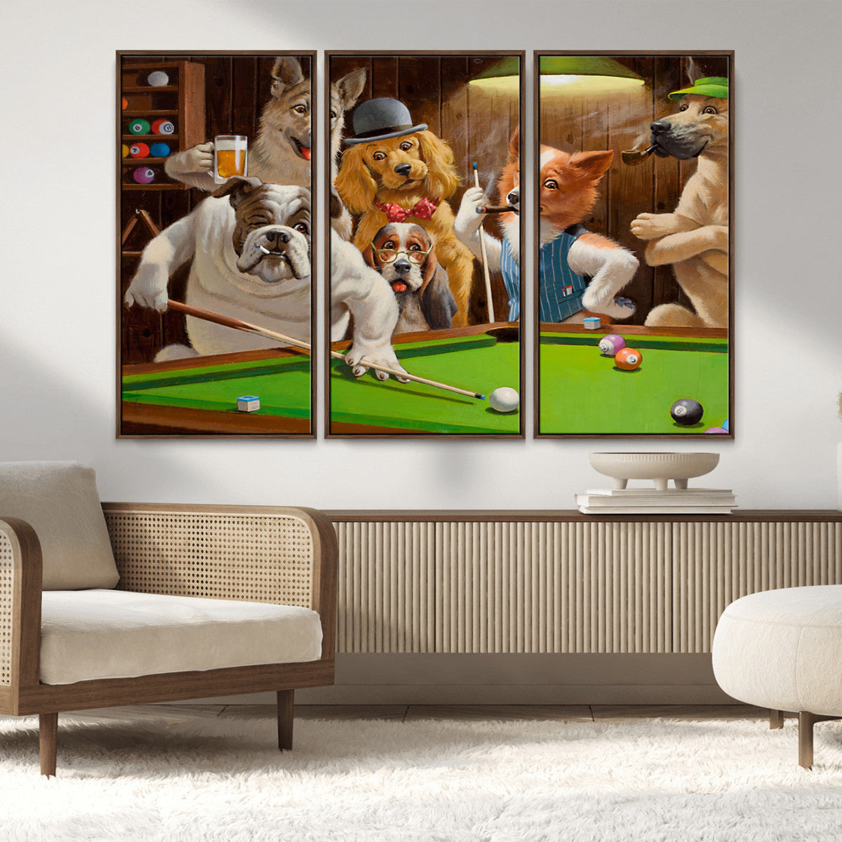 Dogs Playing Pool Canvas Wall Art Funny Gifts Dog Print