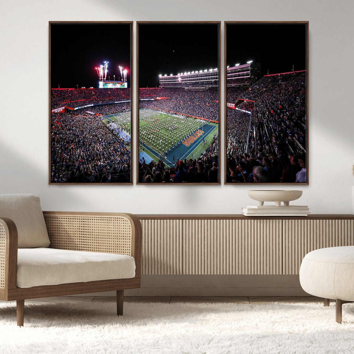 Ben Hill Griffin Stadium Night Game Triple Canvas Wall Art -