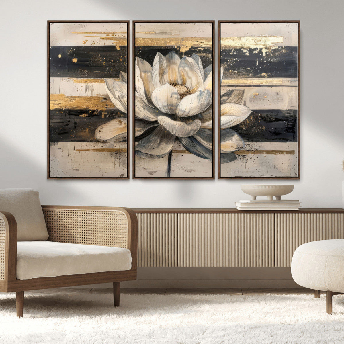 Lotus Flower Wall Art – Framed Abstract Floral Canvas