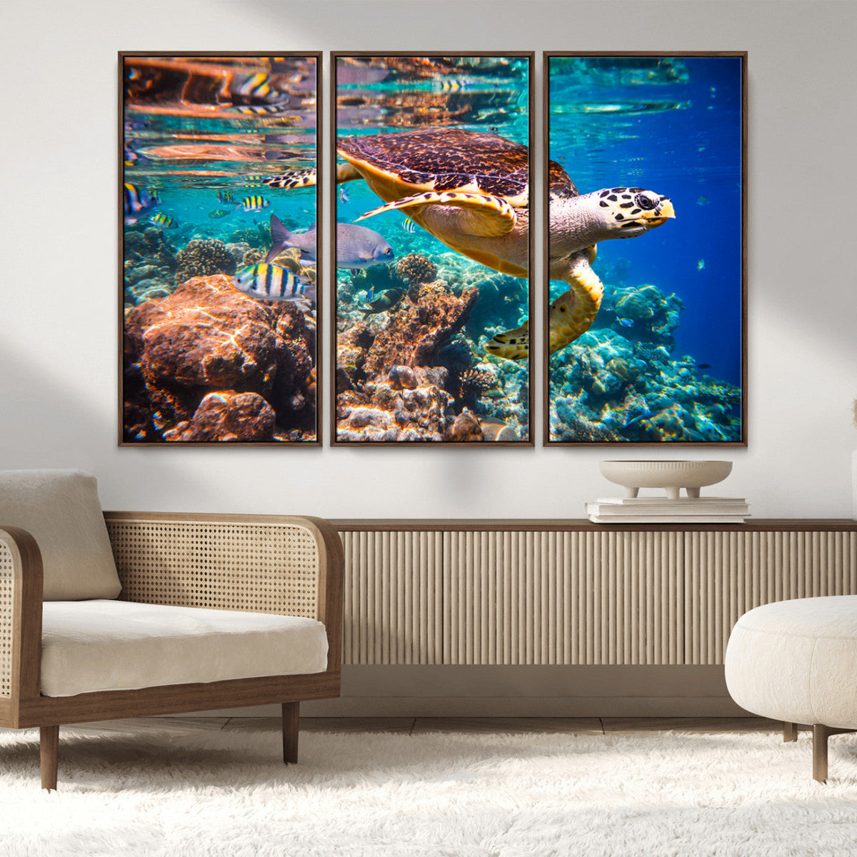 Sea Turtle Wall Art Canvas Print – Vibrant Ocean Coral Reef