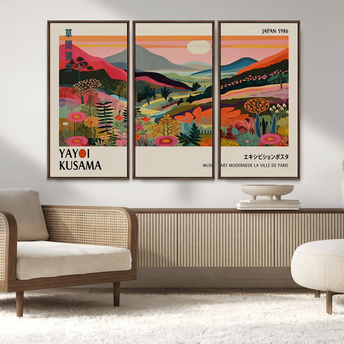 Yayoi Kusama Landscape Canvas Print, Vibrant Floral Mountain