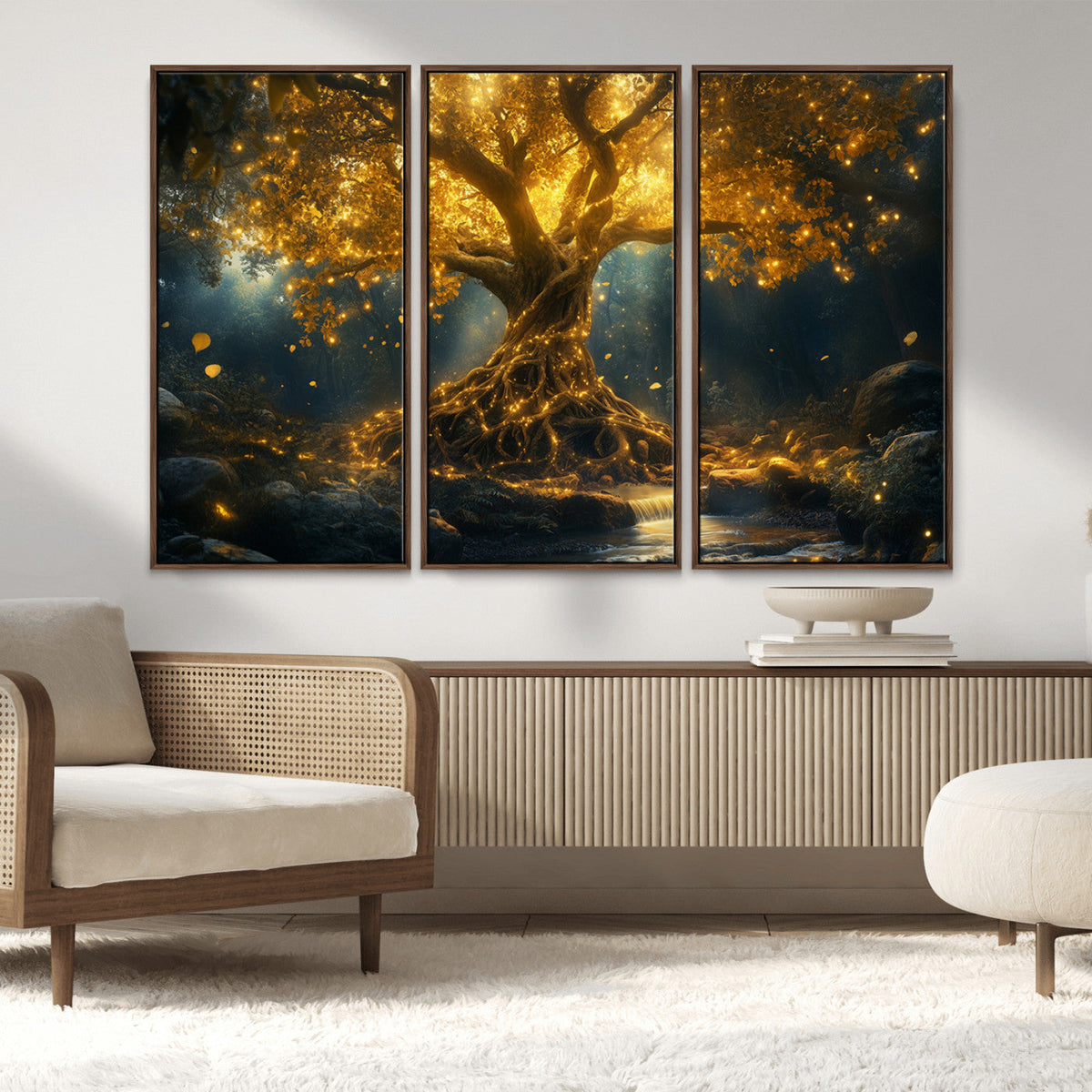 Golden Tree of Life Canvas Wall Art Print - Majestic Glowing