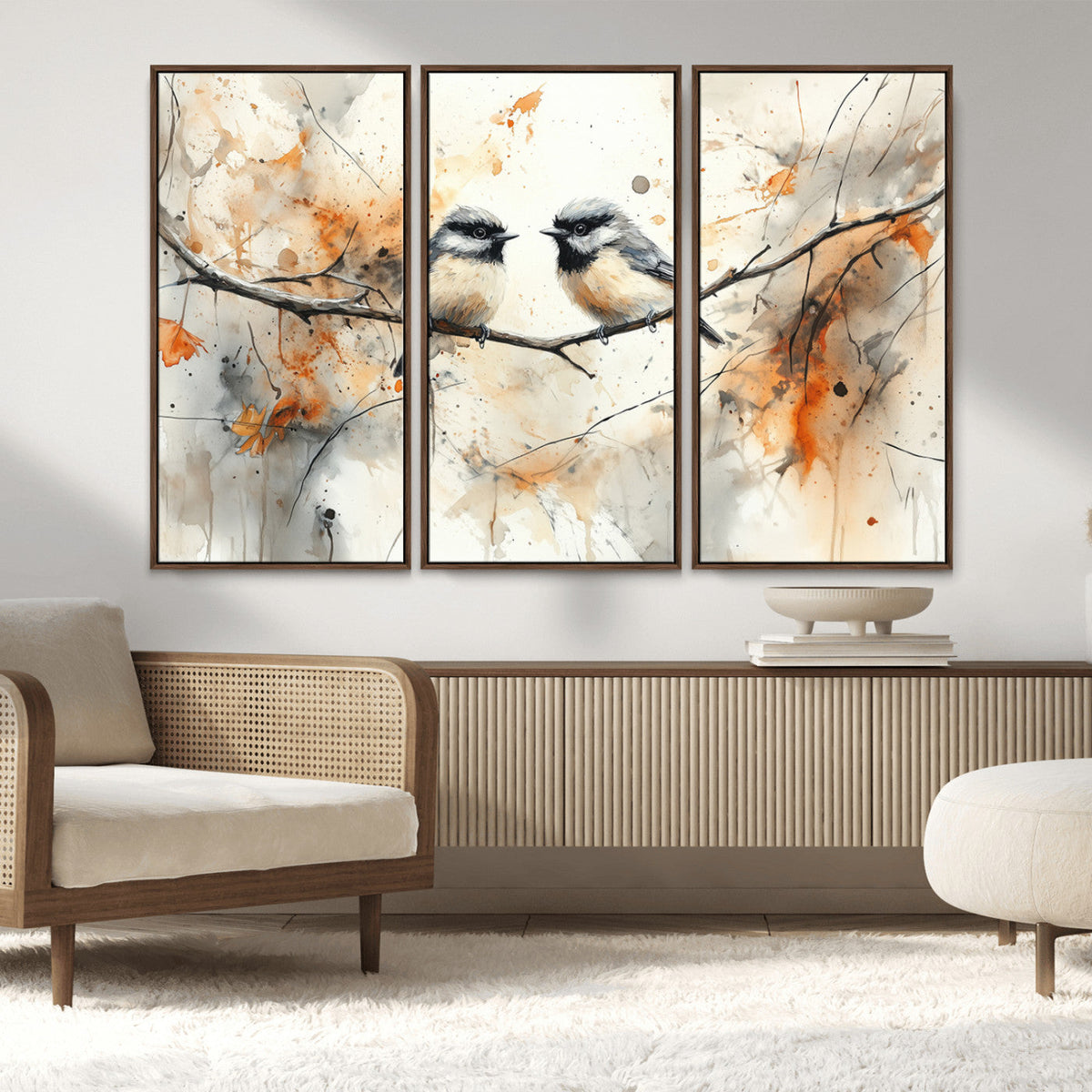 Abstract Watercolor Chickadee Bird Canvas Wall Art Print -