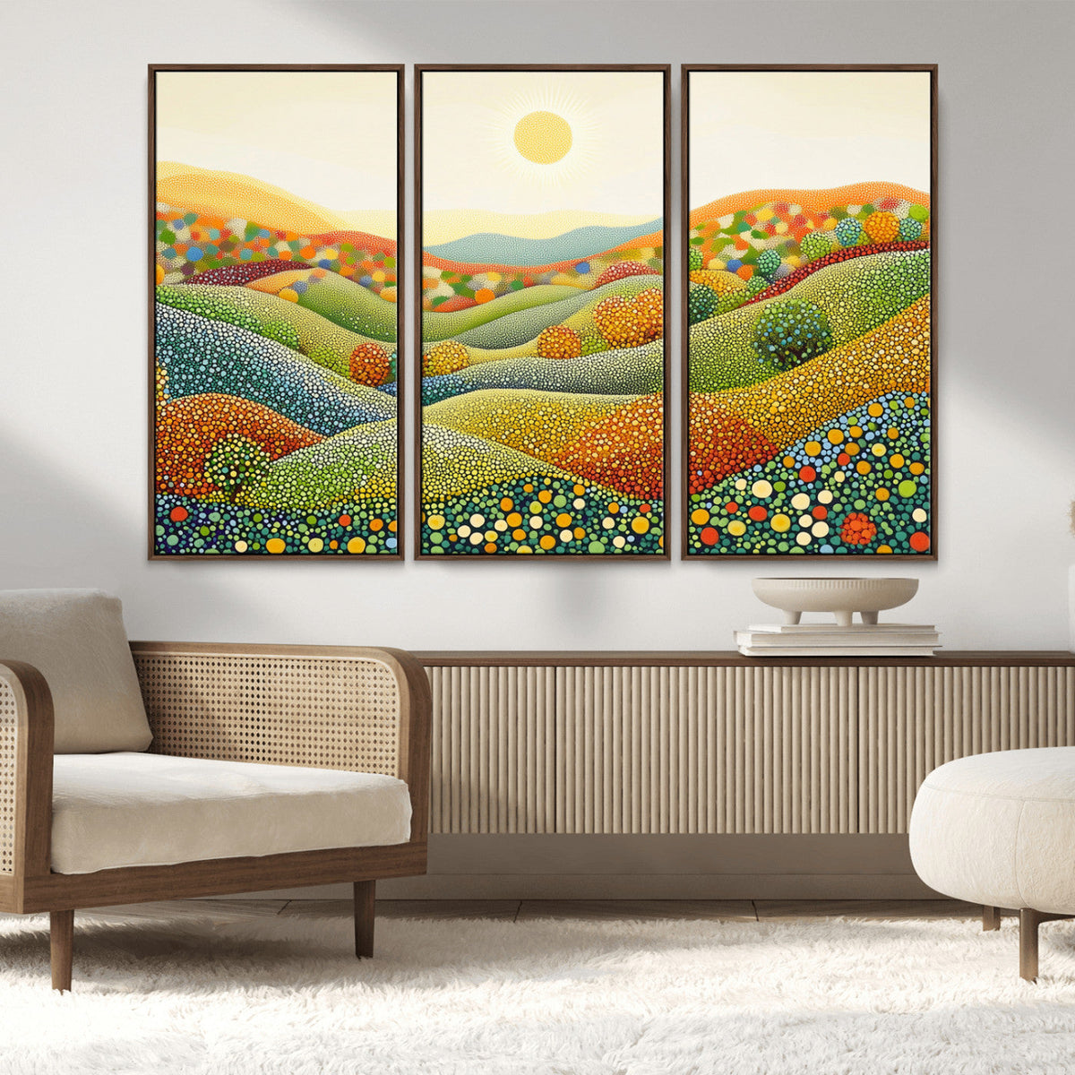 YAYOI KUSAMA Colorful Dot Art Landscape Canvas - Framed