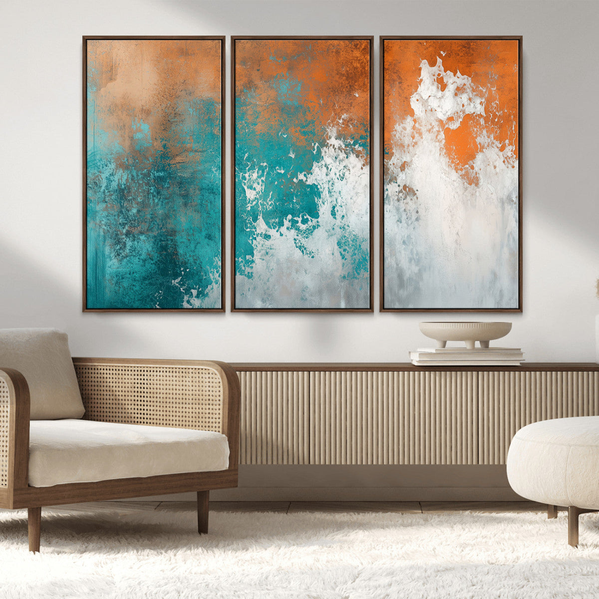 Vintage Abstract Print - Bold Teal and Orange Canvas Wall