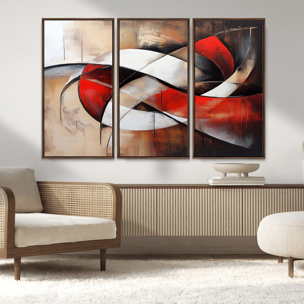 Abstract Wall Art - Modern Red and White Canvas Wall Art