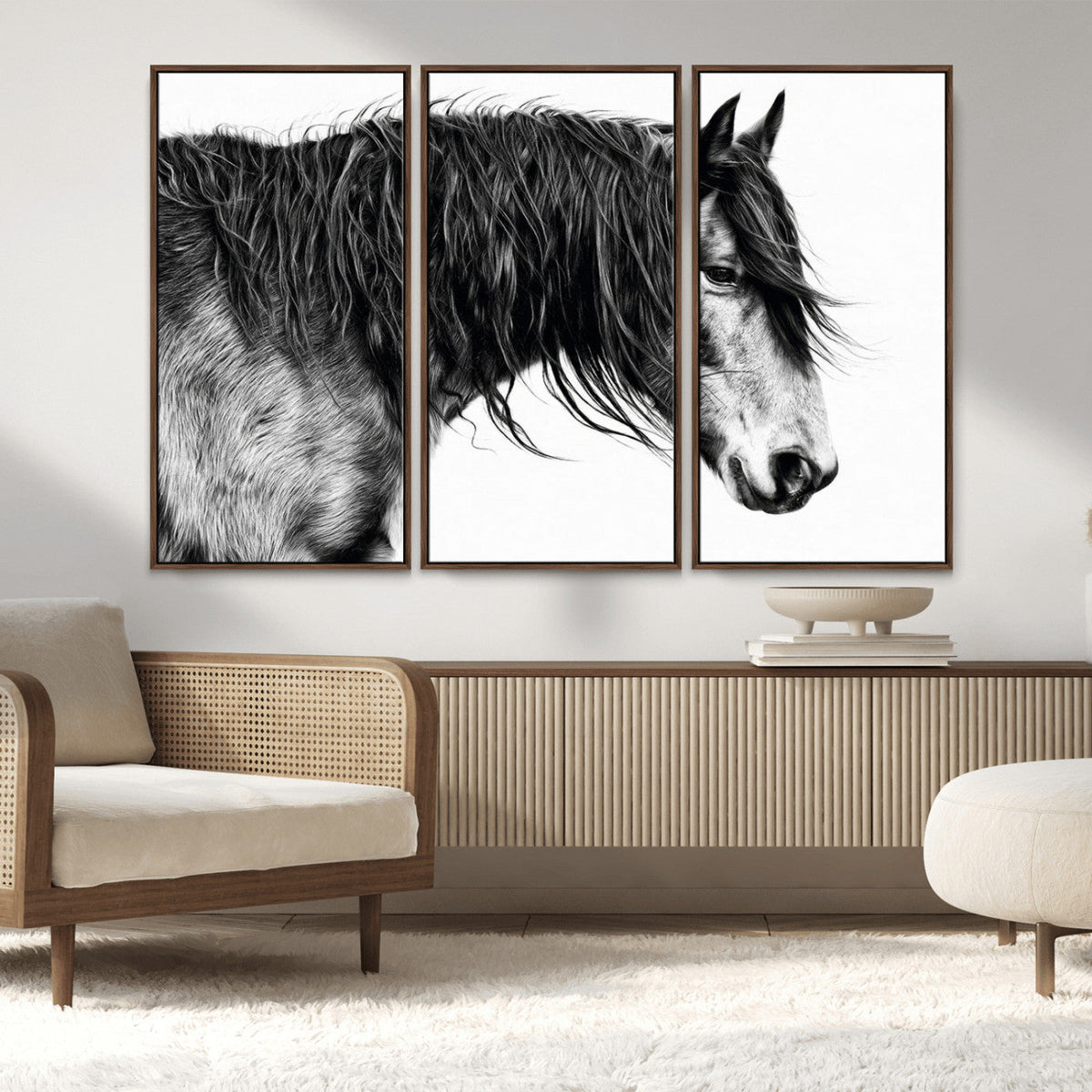 Majestic Horse Wall Art – Framed Black White Portrait Canvas