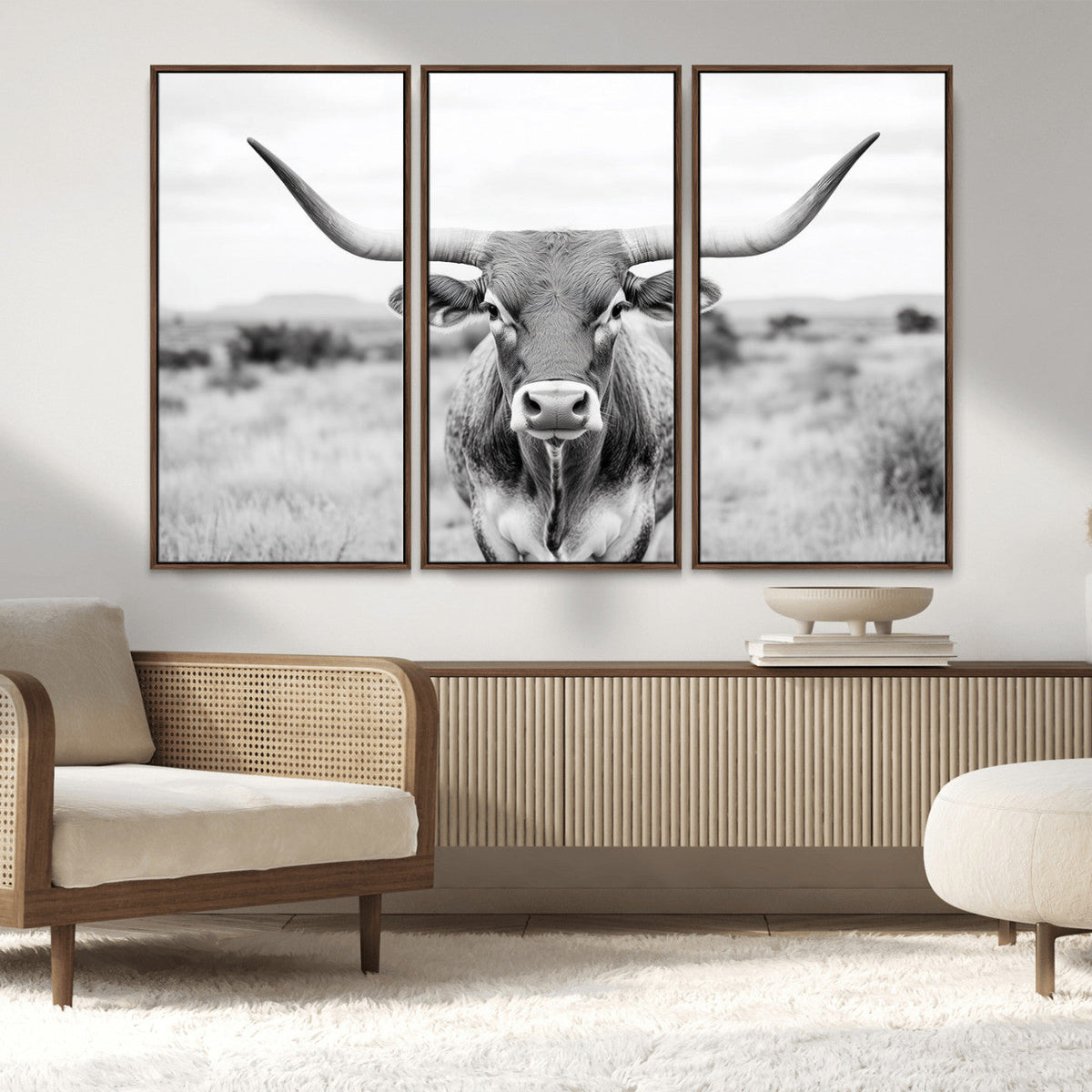 Highland Cow Wall Art Canvas Print – Black and White Western