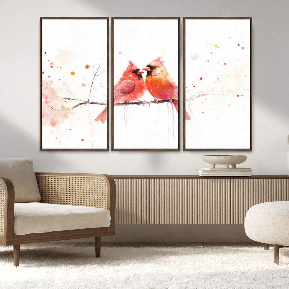 Cardinal Bird Canvas Wall Art - Male and Female Cardinal