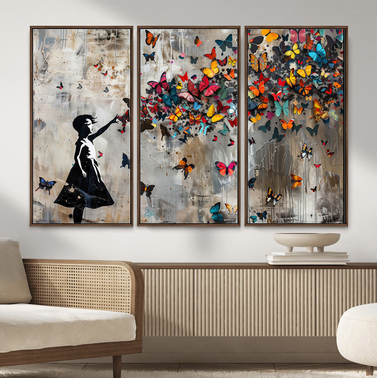 Butterfly Girl Wall Art – Vibrant Street Style Canvas Print,
