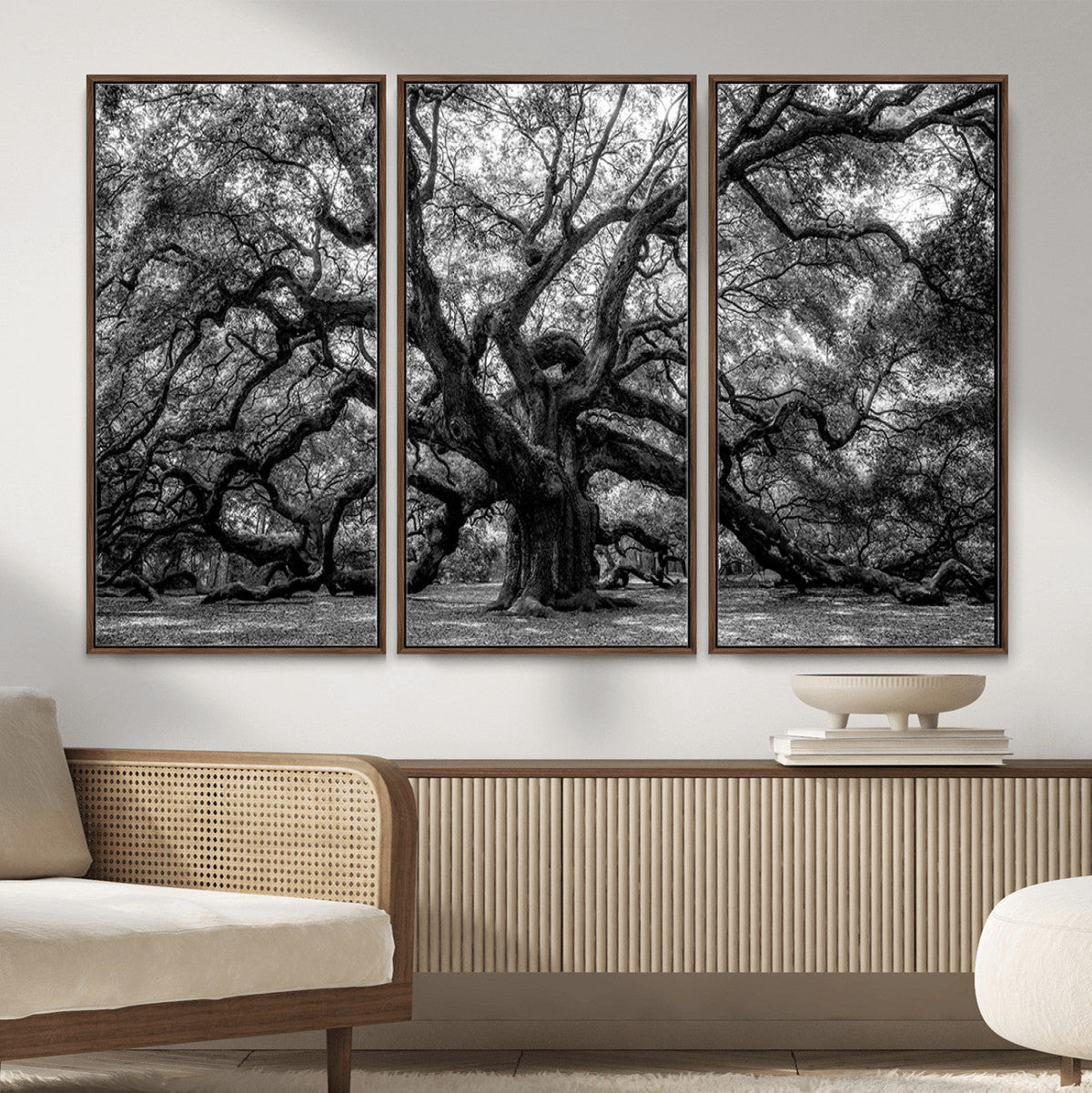 Black and White Old Angel Oak Tree Wall Art Canvas Print