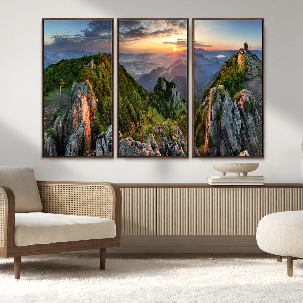 Mountain Sunset Panoramic Wall Art Canvas Print – Framed