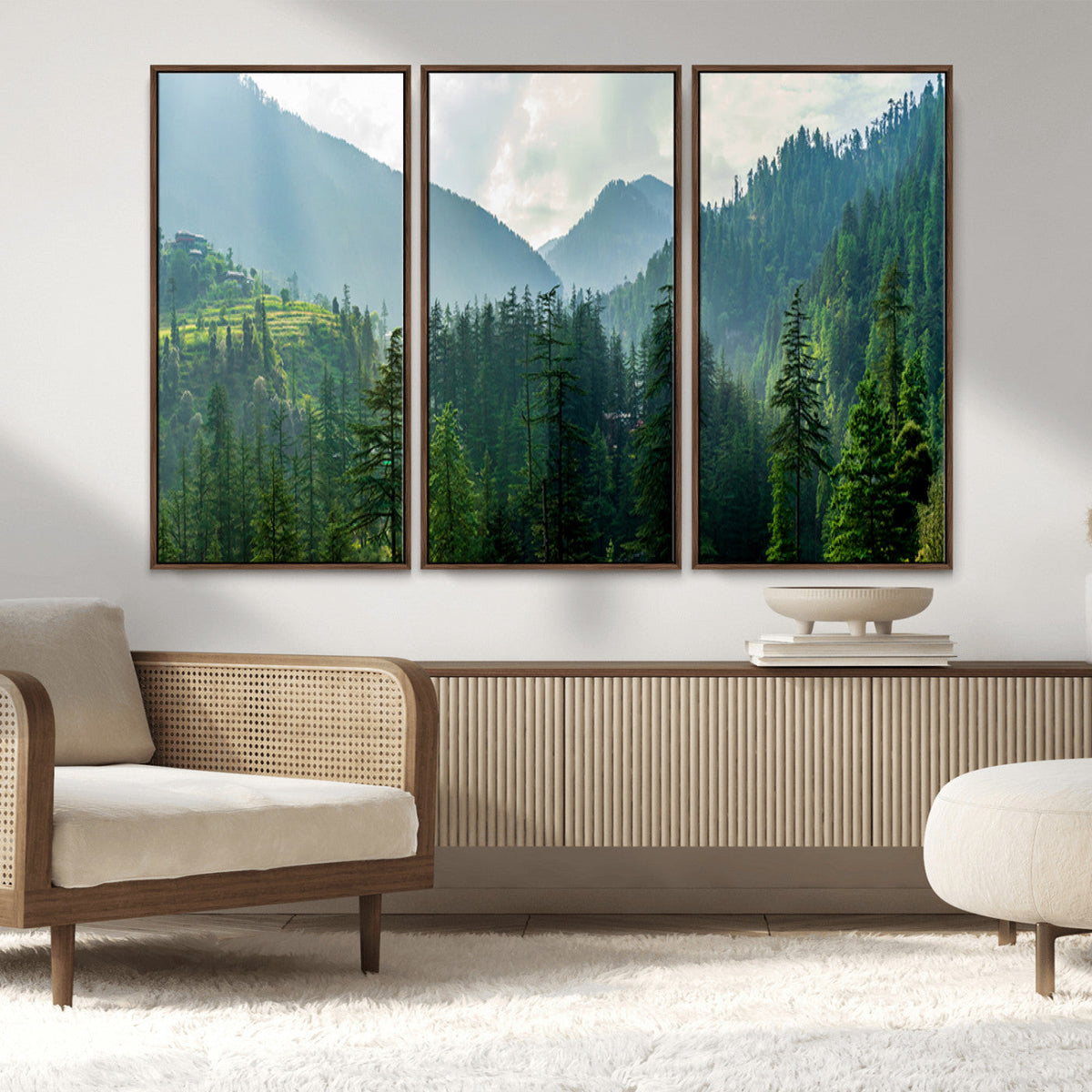 Misty Forest Mountain Wall Art Canvas Print – Framed Serene