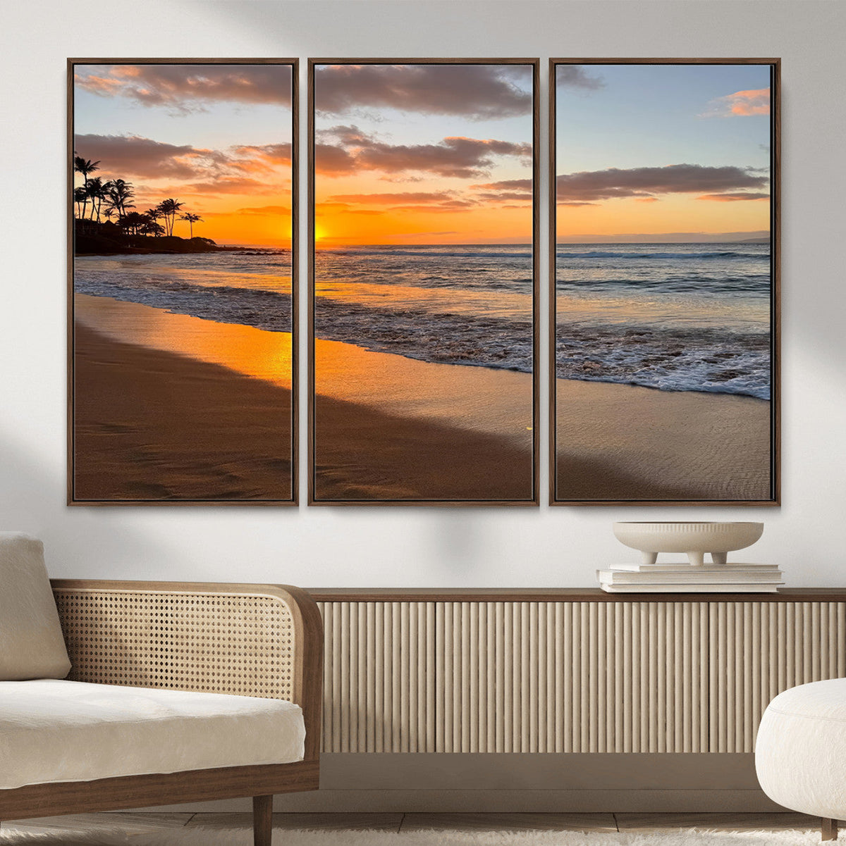 Tropical Beach Wall Art – Framed Sunset Ocean Canvas