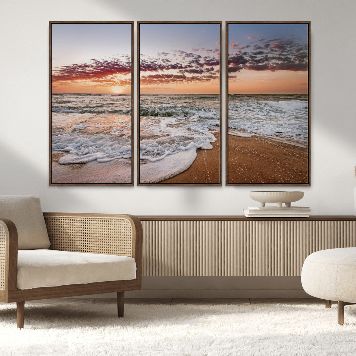 Ocean Sunset Wall Art Canvas Print – Framed Sandy Shore