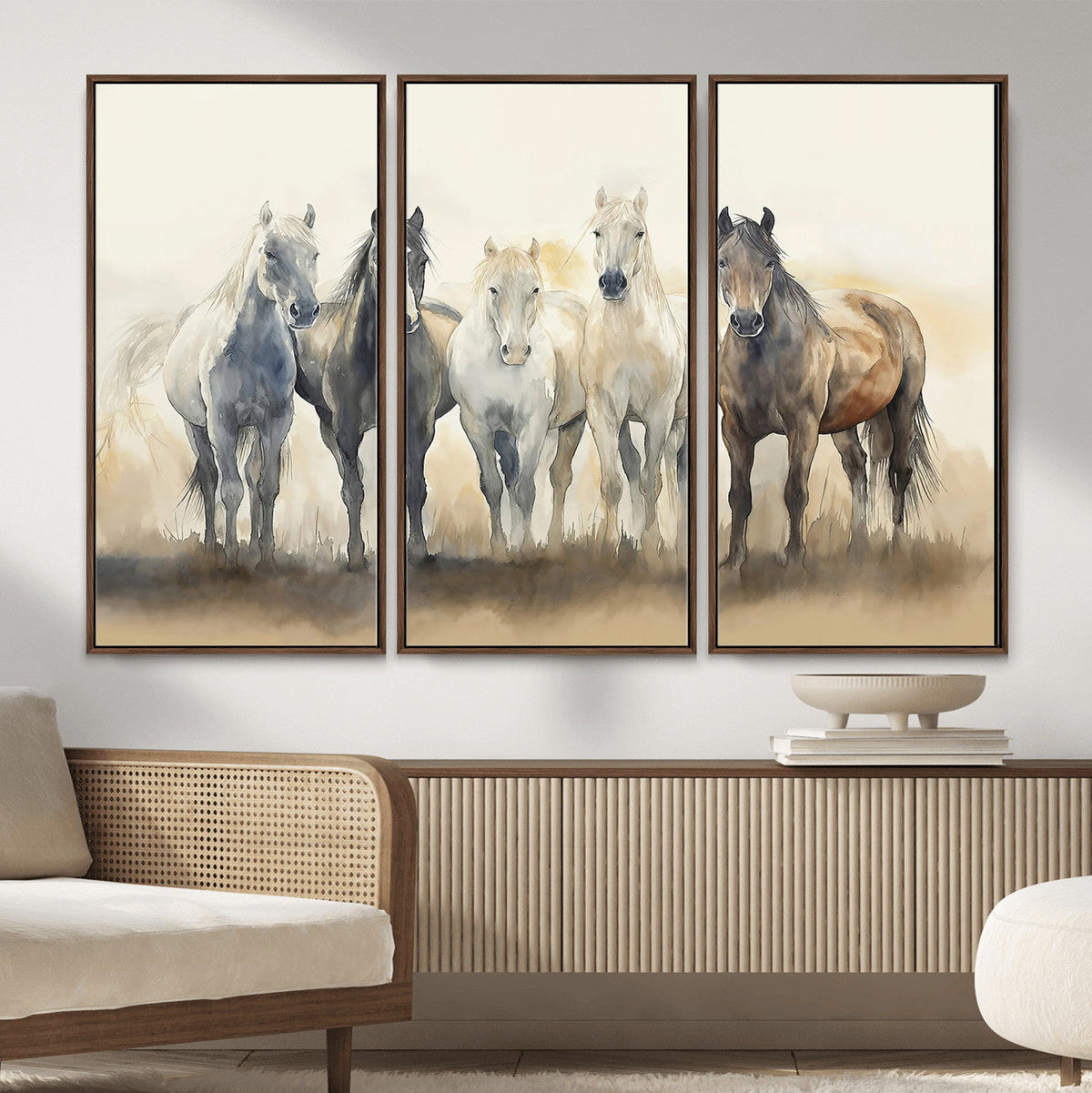 Wild Horses Wall Art Canvas Print, Framed Running Horses Art