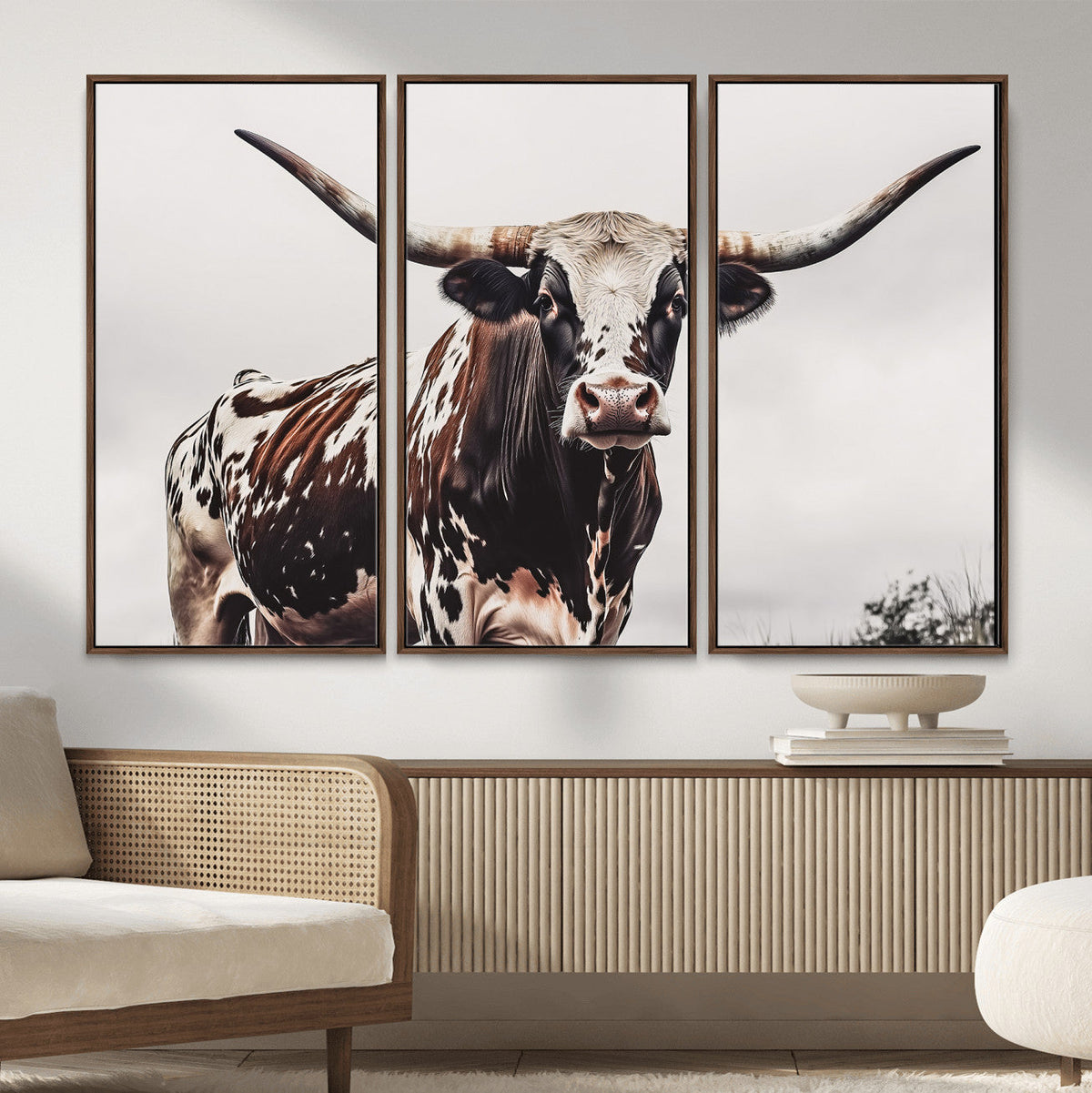 Texas Longhorn Wall Art Canvas Print – Framed Spotted Bull