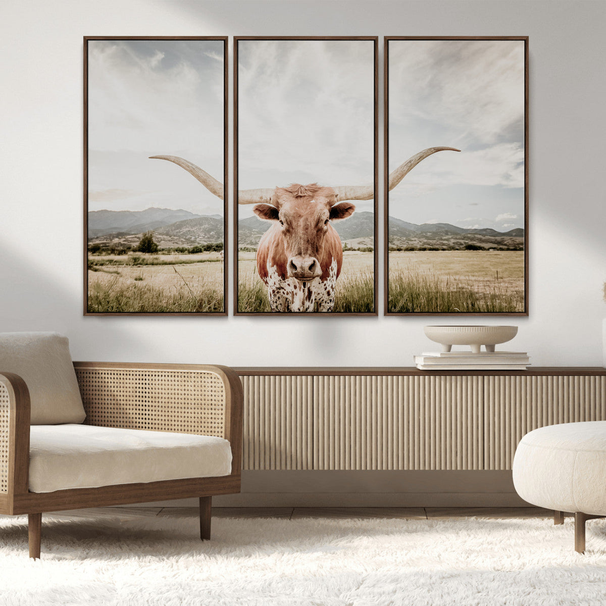 Texas Longhorn Wall Art Canvas Print – Framed Western Cow