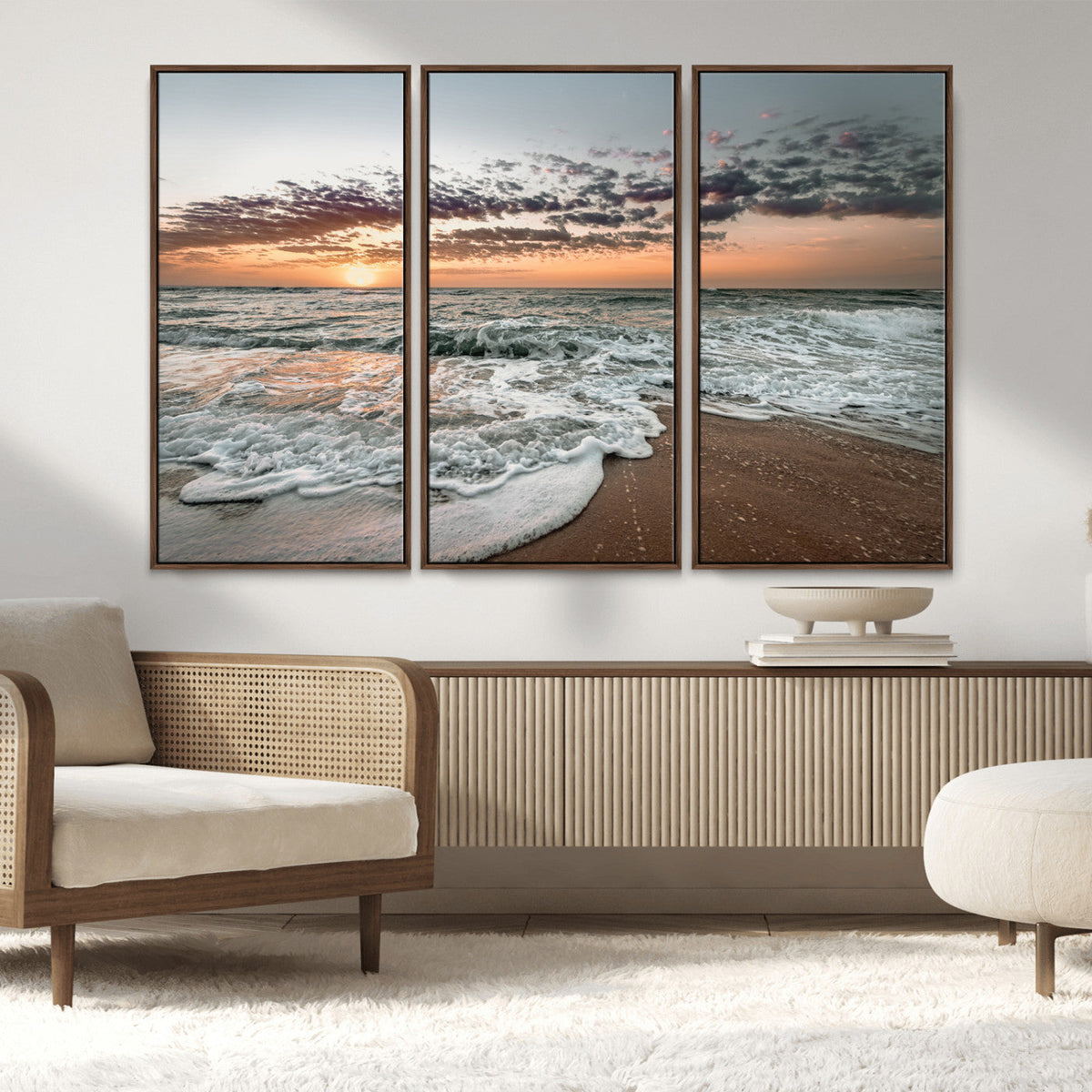 Ocean Sunset Wall Art Canvas Print – Framed Beach Waves