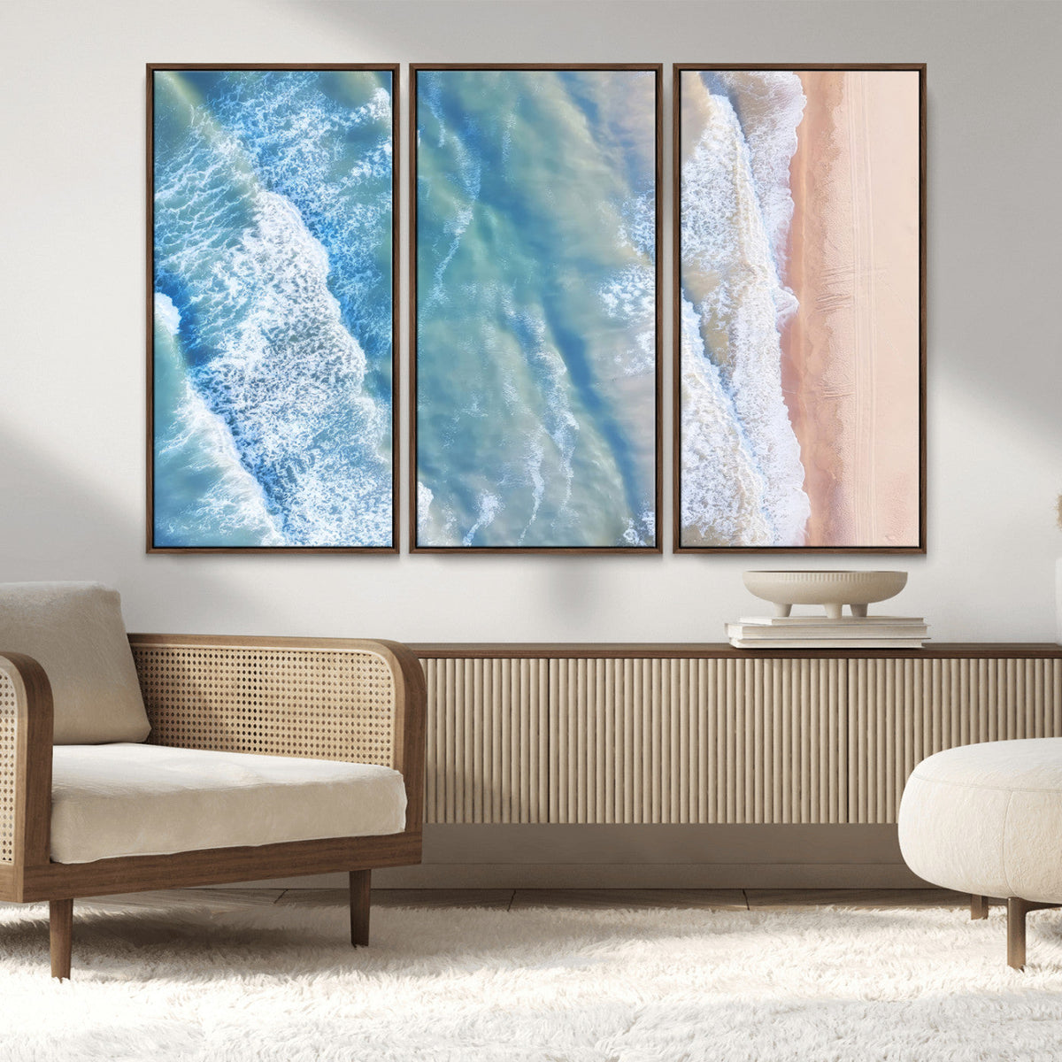 Aerial Ocean View Wall Art Canvas Print – Framed Soft Blue