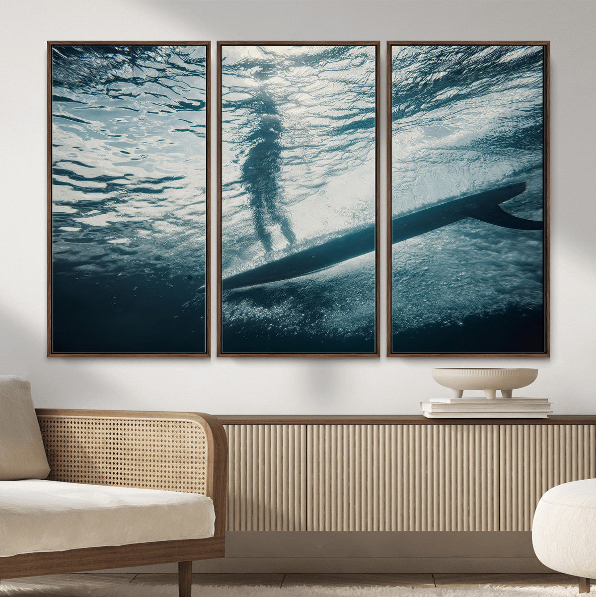 Underwater Surf Wall Art – Framed Ocean Wave Canvas Artwork,
