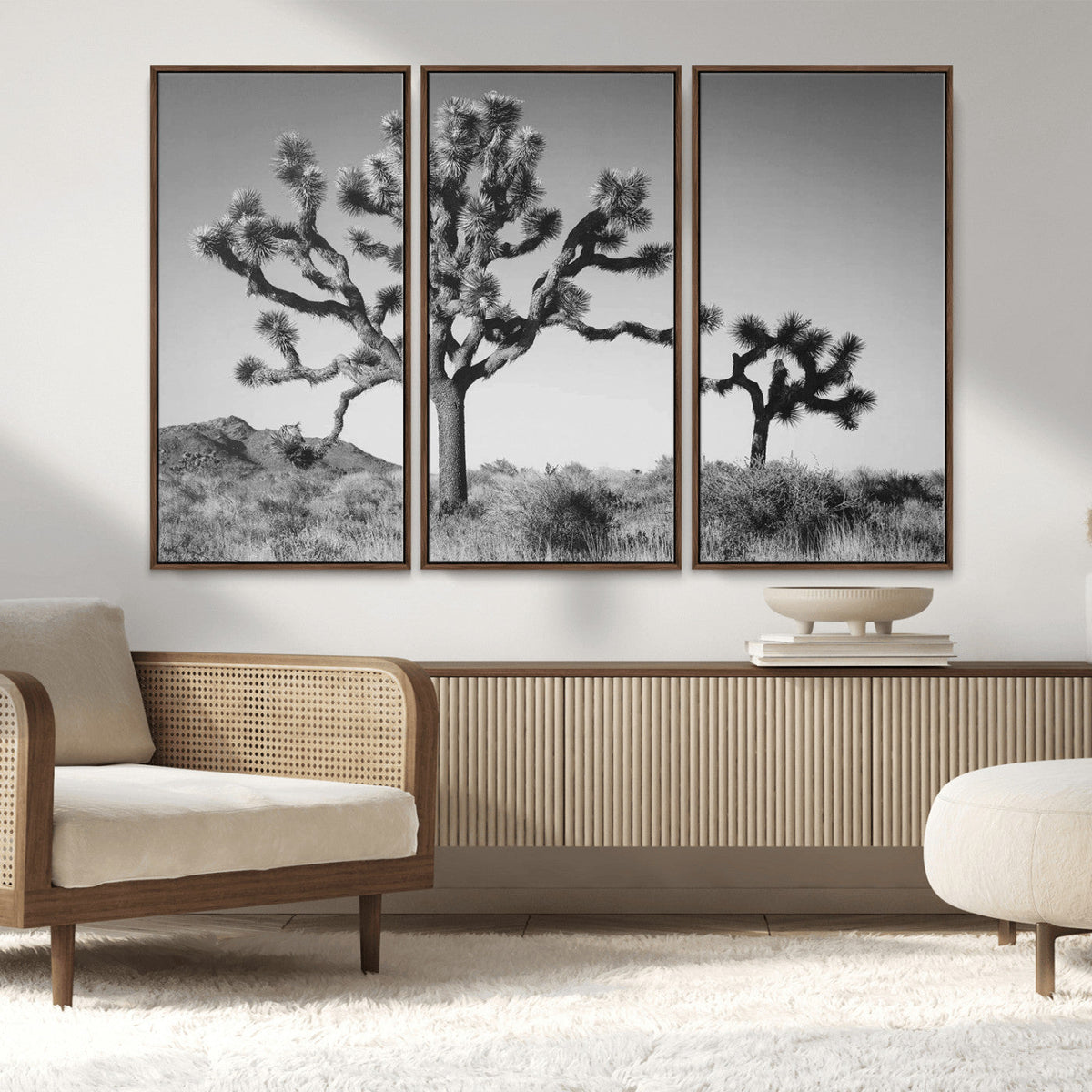 Joshua Tree Wall Art Canvas Print – Framed Monochrome Desert