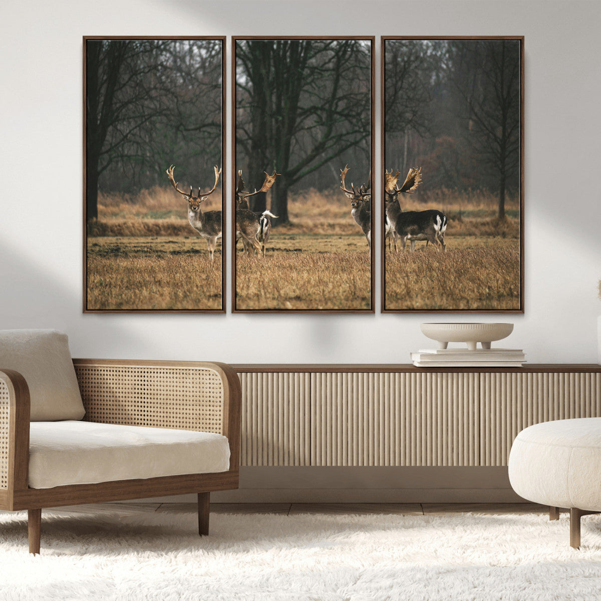 Deer Wall Art Canvas Print – Framed Rustic Wildlife Stags