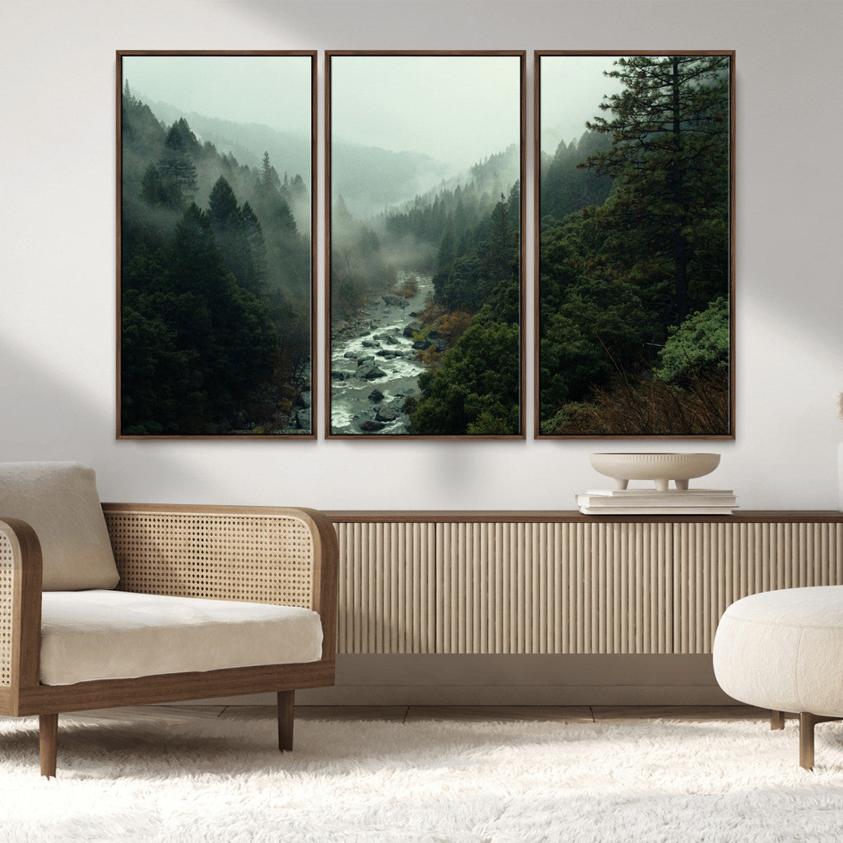 Misty Forest Wall Art Canvas Print – Framed Foggy River