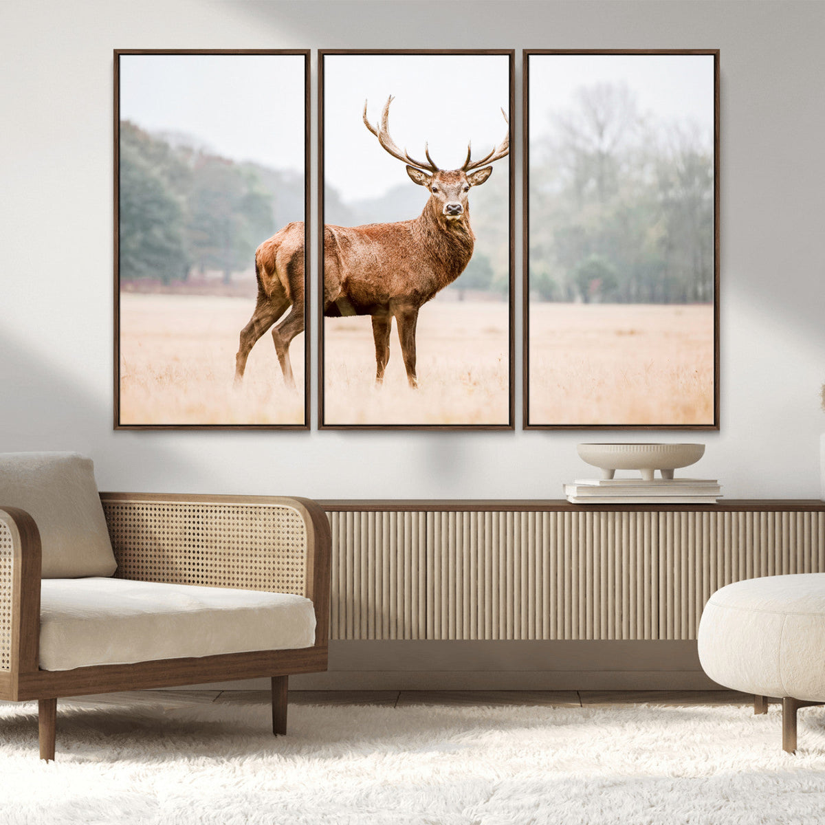 Vintage Wildlife Wall Art Canvas Print – Misty Landscape