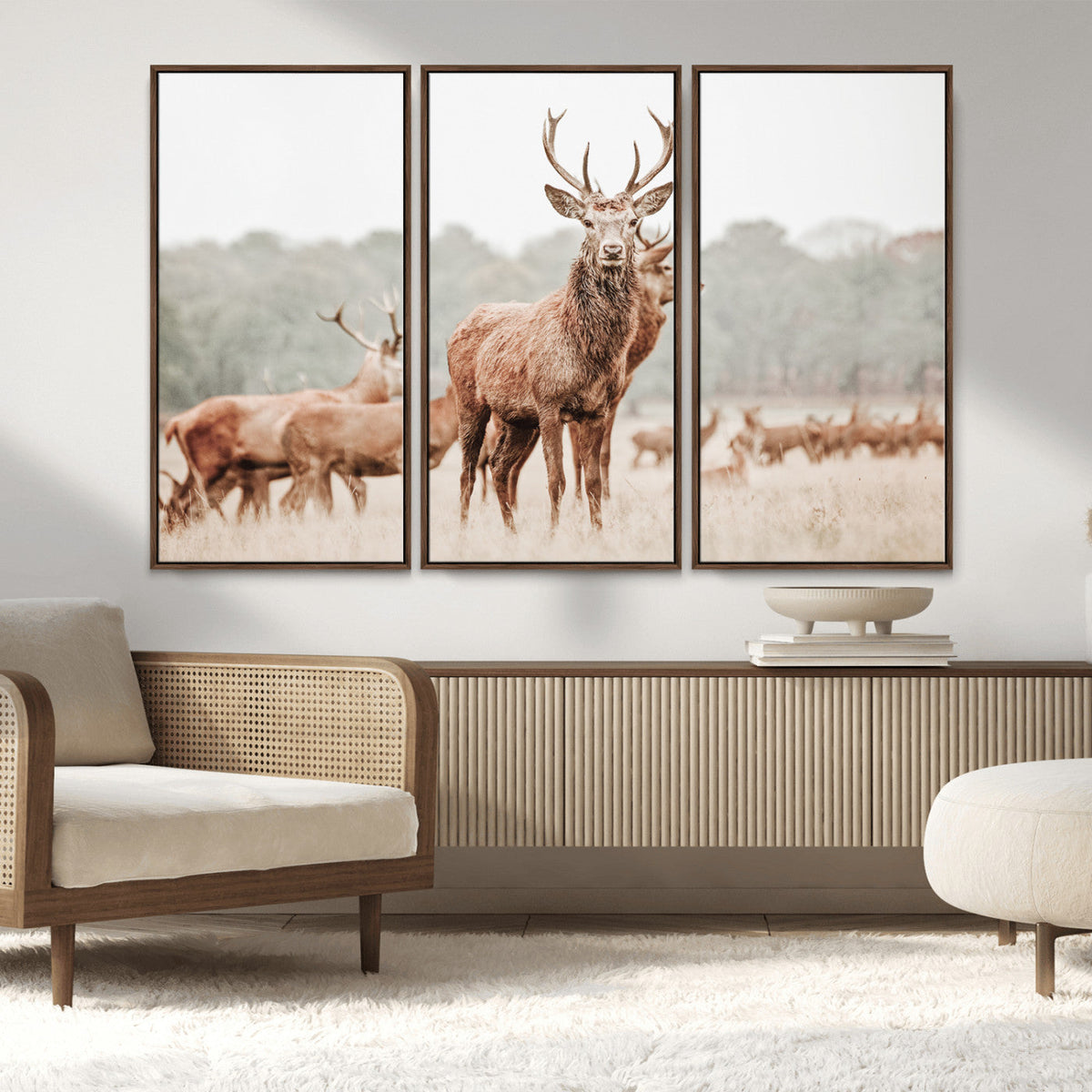 Rustic Nature Wall Art Canvas Print – Stag Woodland Framed