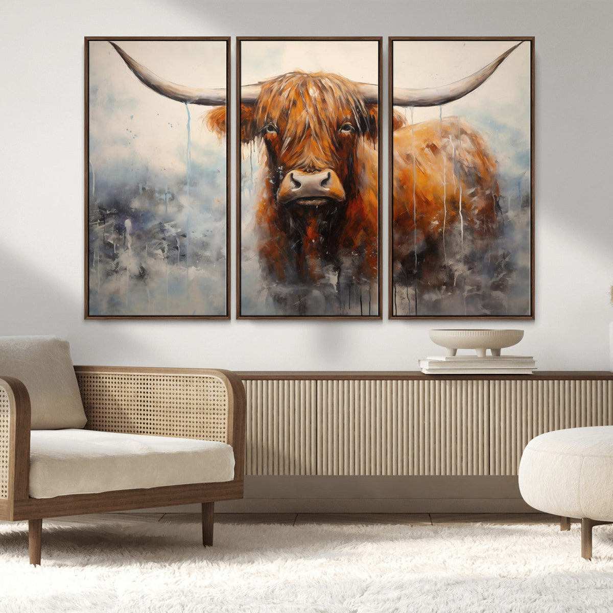 Scottish Highland Wall Art Canvas Print, Framed Longhorn Art