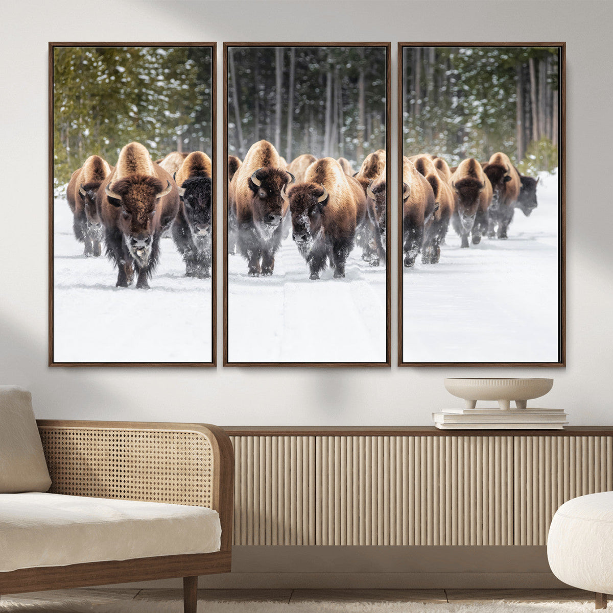 American Bison Herd Wall Art Canvas Print – Powerful Winter