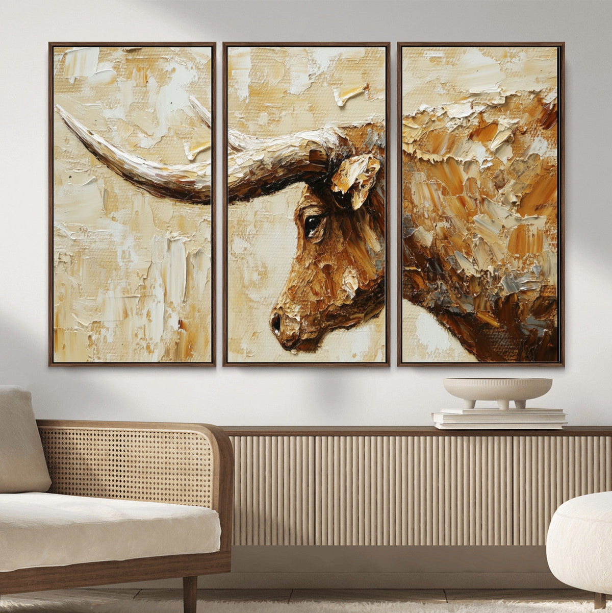 Rustic Longhorn Bull Wall Art Canvas Print – Vintage Western