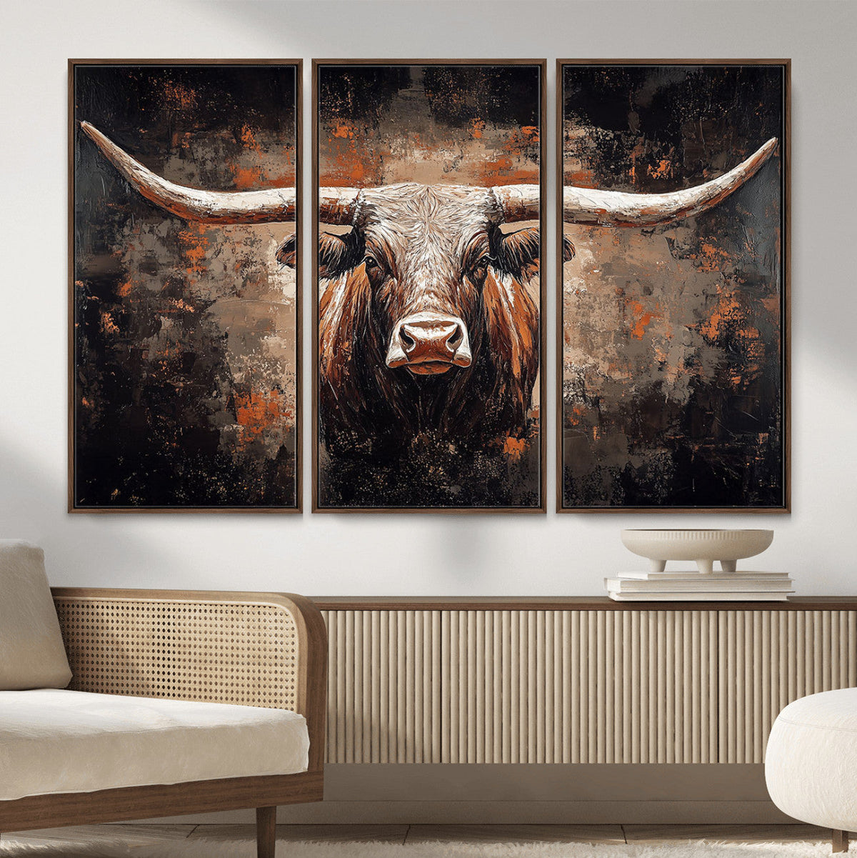 Abstract Longhorn Wall Art Canvas Print – Vintage Western