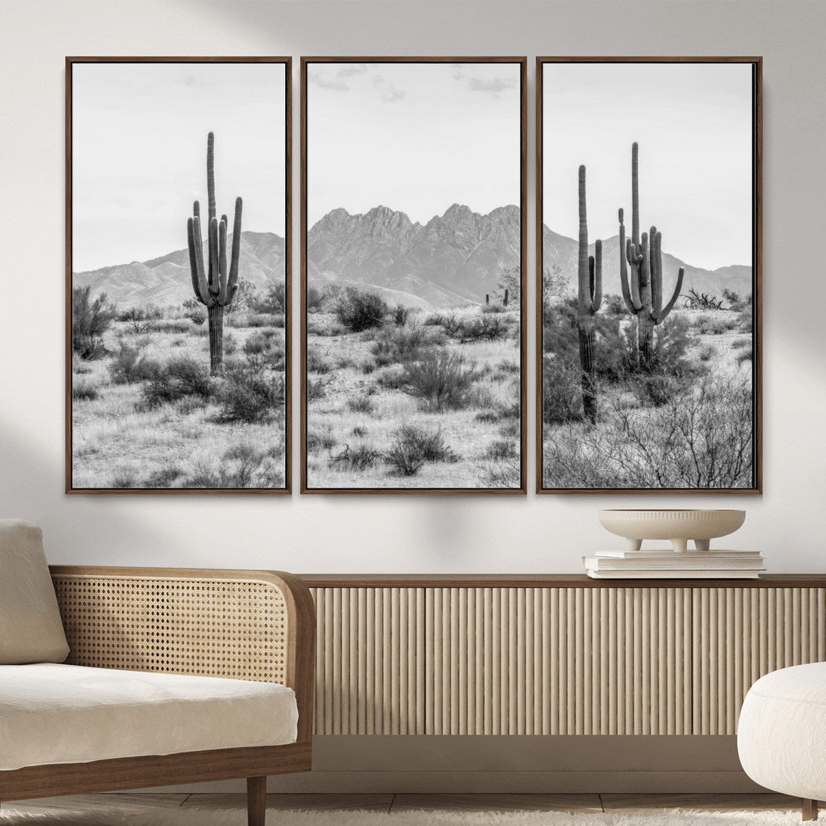 Black White Arizona Desert Canvas Wall Art Cactus Farmhouse