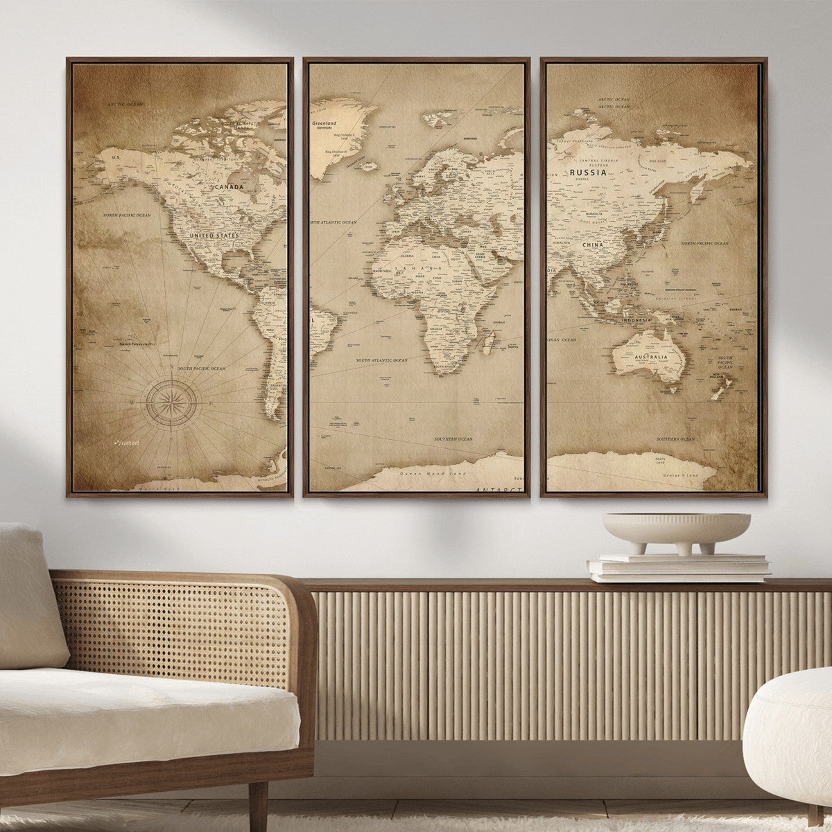 Colorful Watercolor World Map Canvas Wall Art – Framed