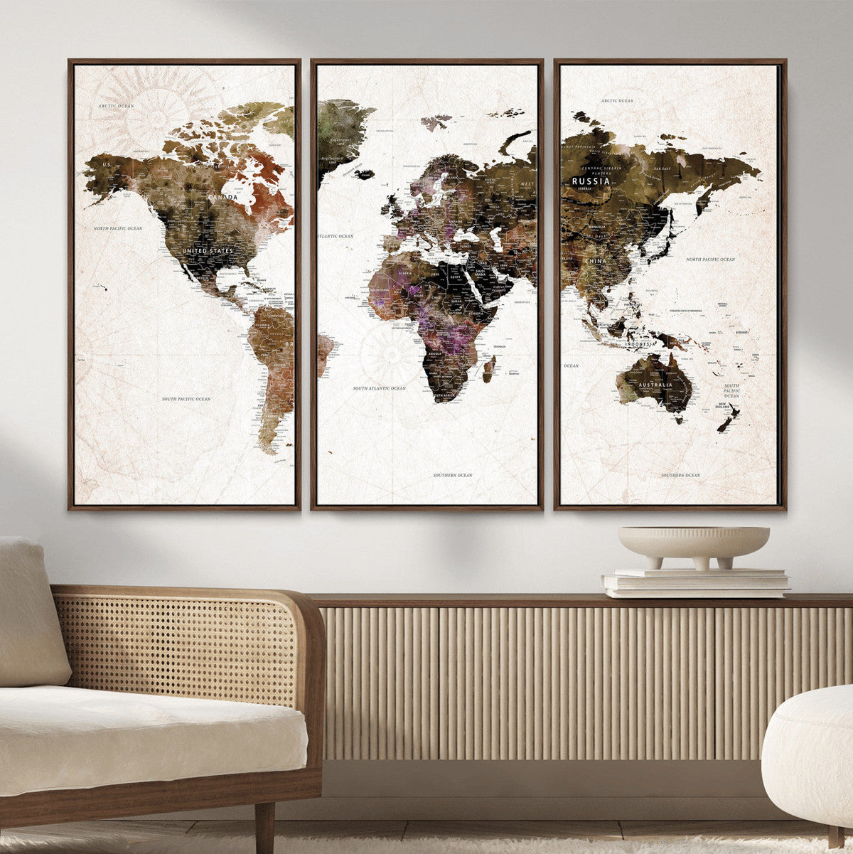 Watercolor World Map Print - Large Wall Art Canvas Print for