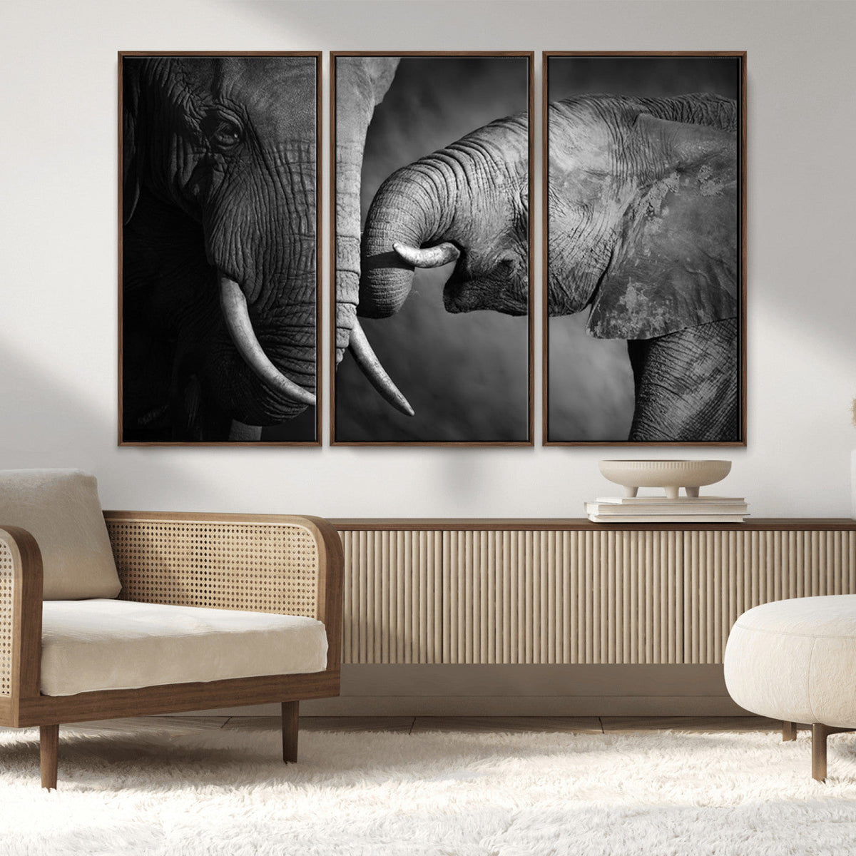 Elephant Family Wall Art Canvas, Framed Elephant Family