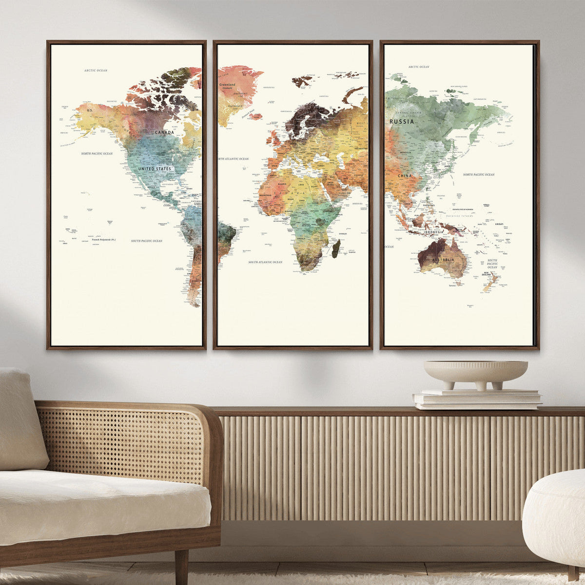 Framed World Map Wall Art Canvas Print for Living Room and