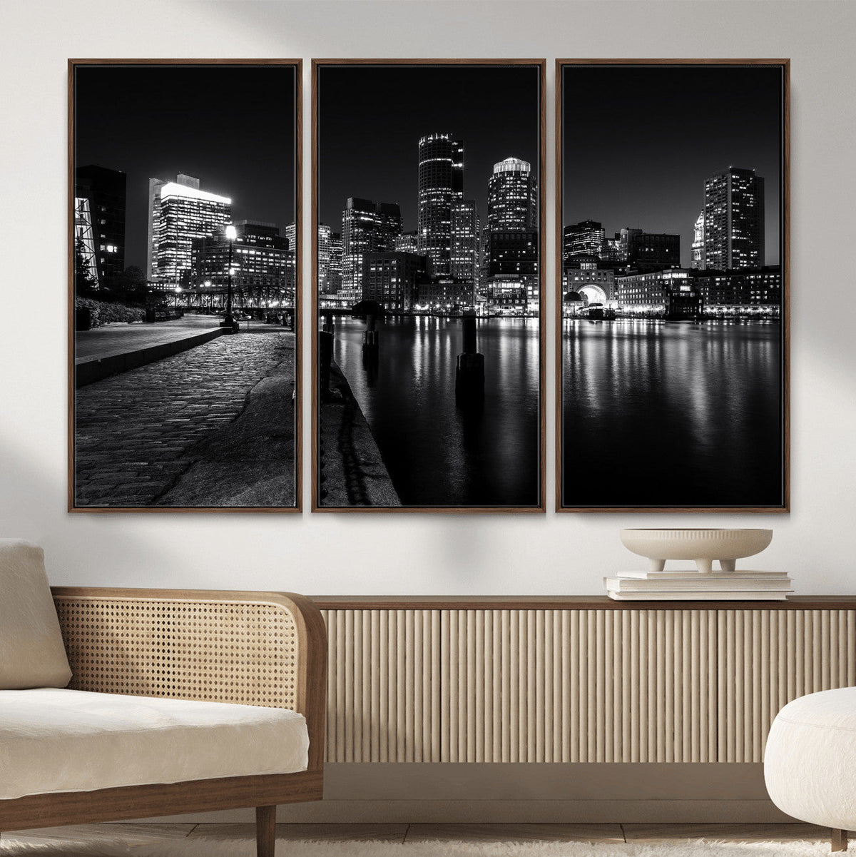 Boston Wall Art Canvas Print, Boston City Downtown Night