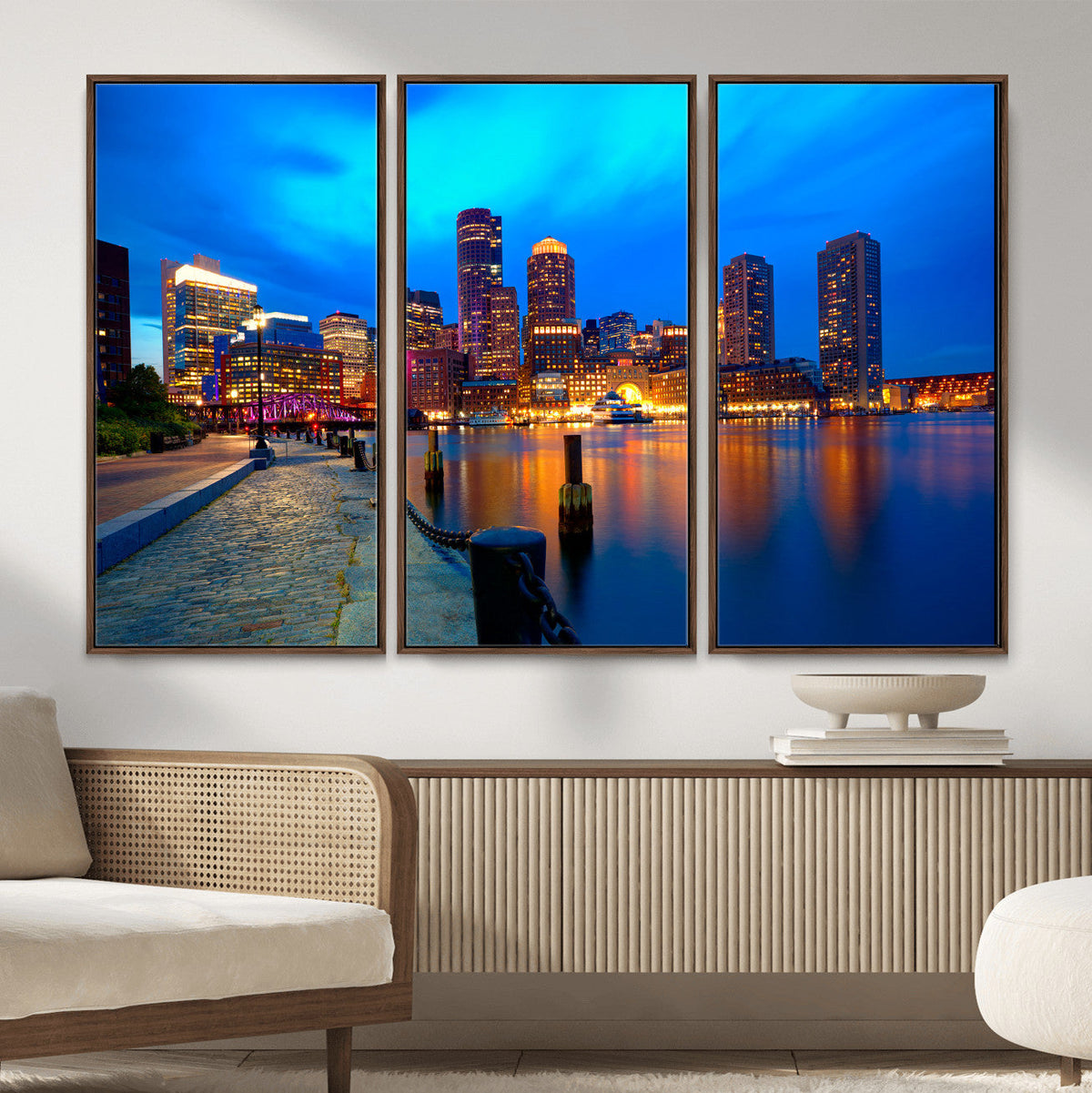 Boston Wall Art Canvas Print, Boston City Downtown Night