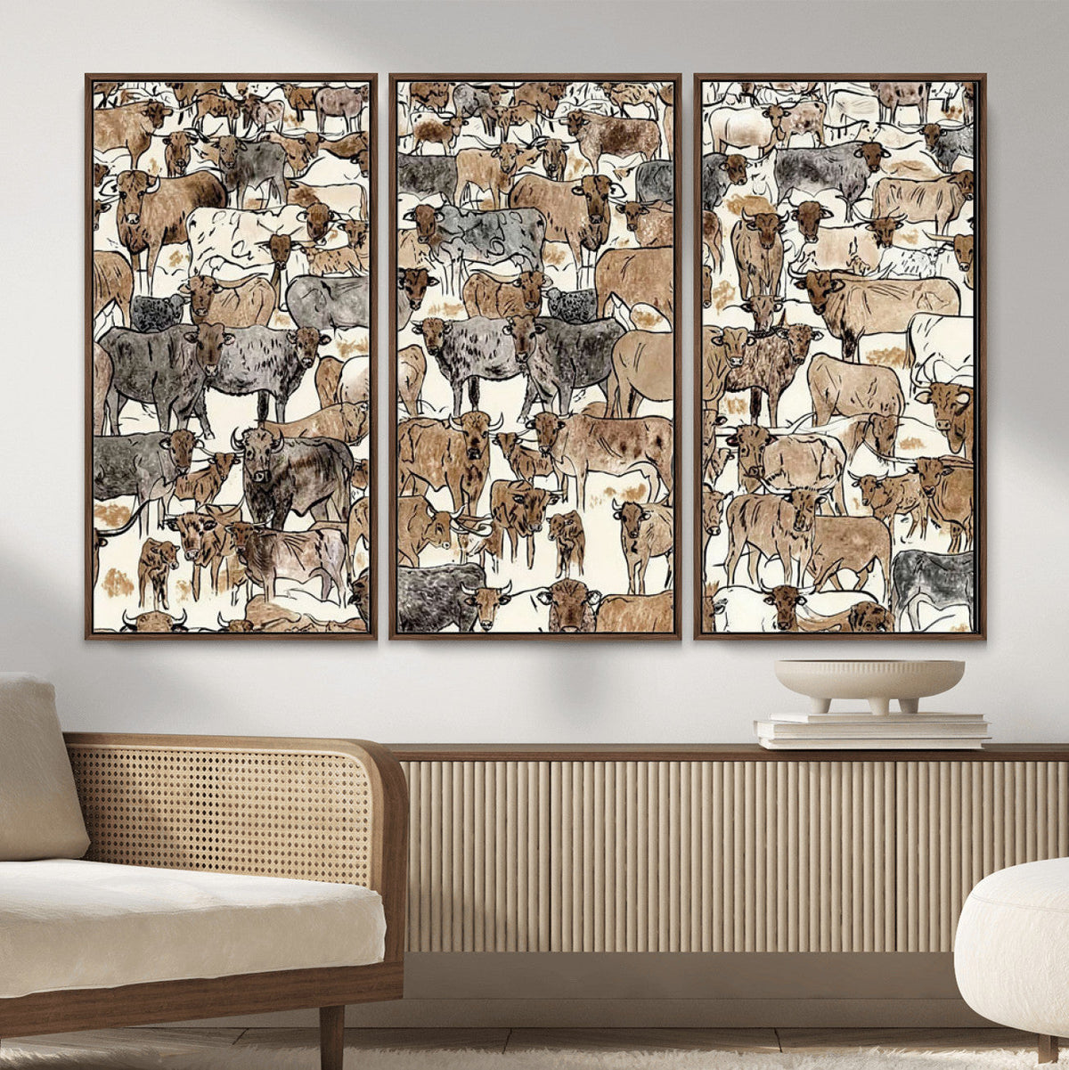 Abstract Longhorn Wall Art Canvas Print - Cow Animal Drawing