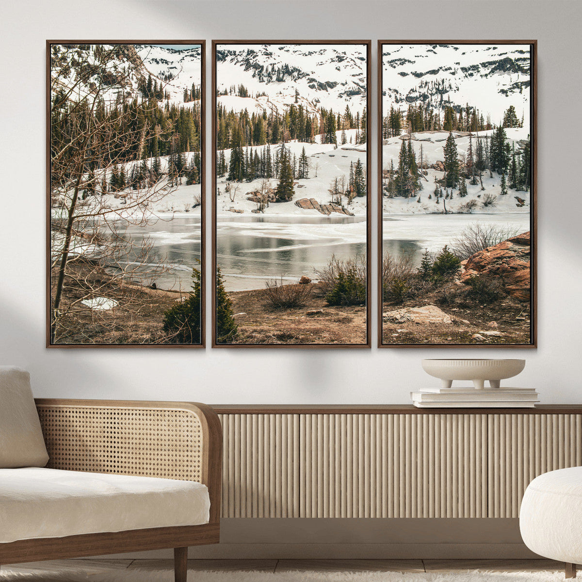 Snowy Mountain Landscape Wall Art Canvas Print, Alpine Pine
