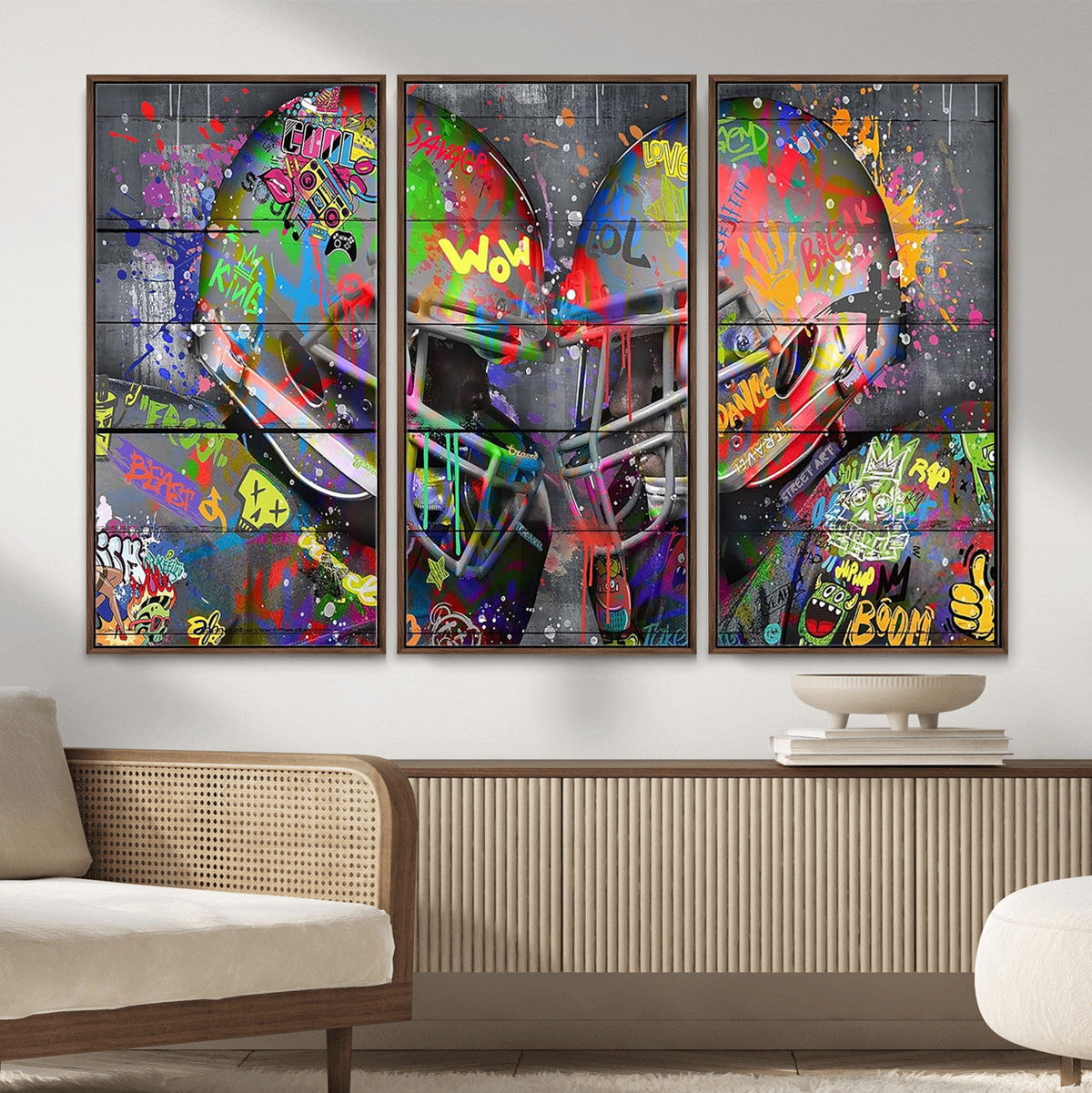 Graffiti Football Helmets Wall Art Canvas Print, Urban