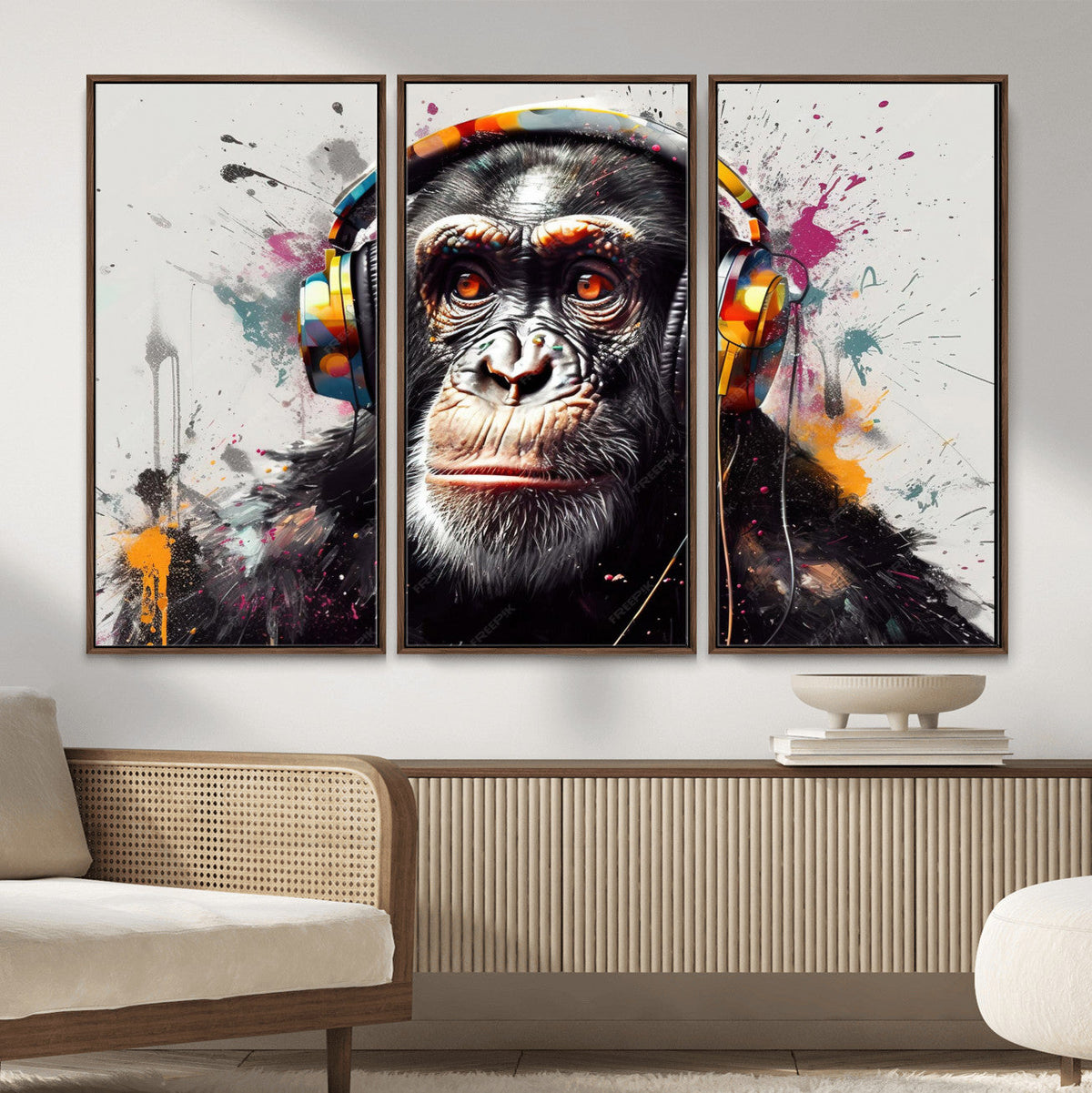 Dj Monkey Wall Art Canvas Print – Colorful Pop Art Banksy