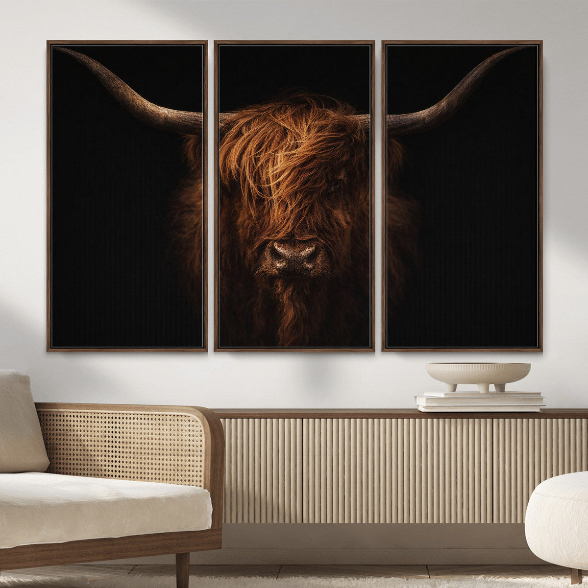 Highland Cow Wall Art Canvas Print – Moody Dark Rustic