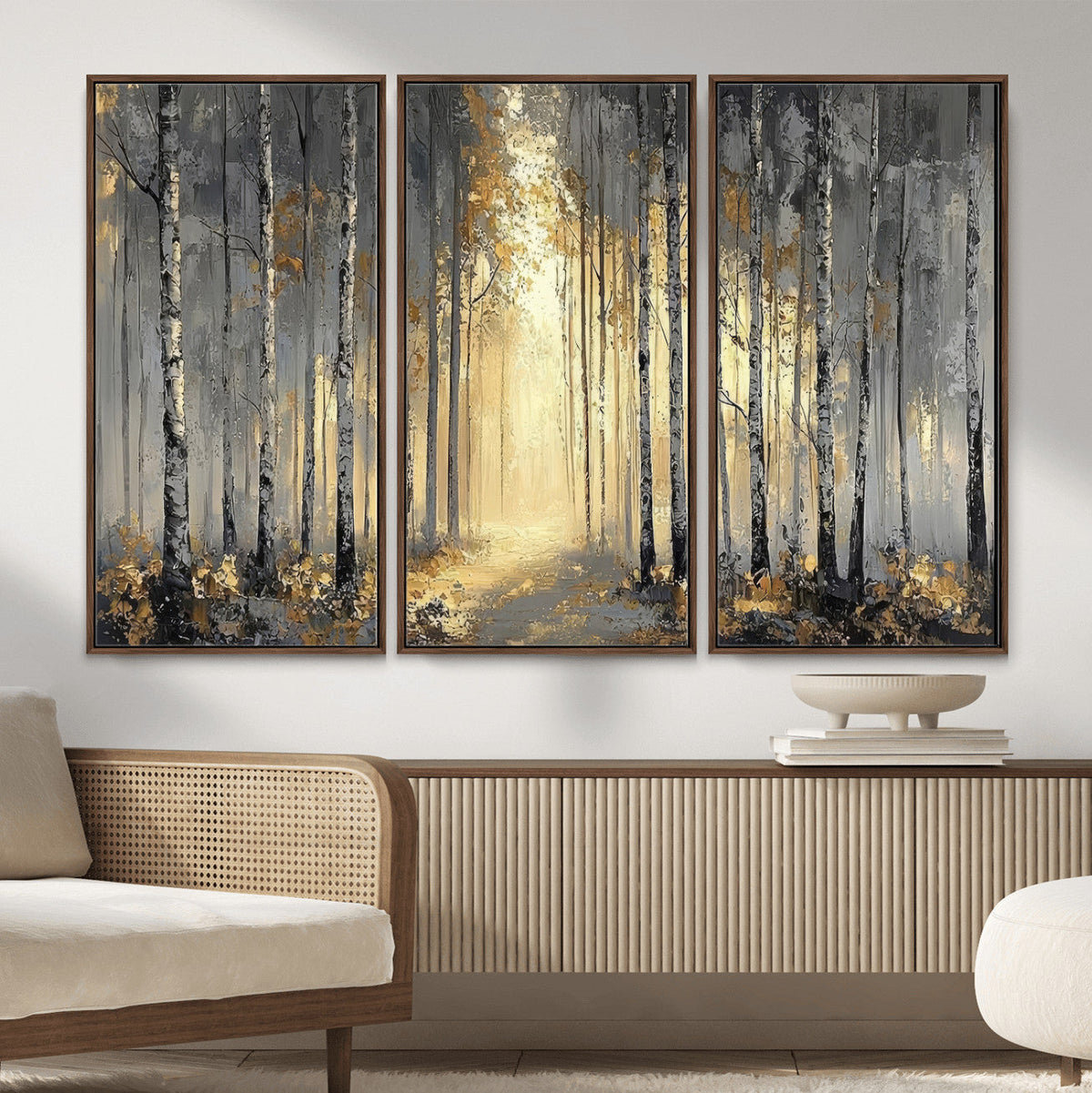 Abstract Birch Forest Wall Art Canvas Print – Modern Neutral
